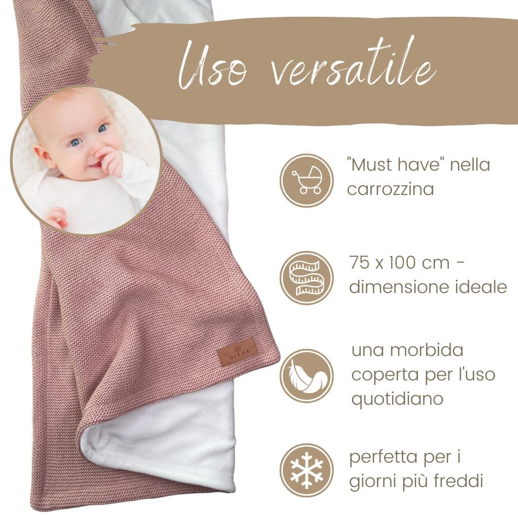 DIKOS® Calda coperta invernale per neonati, in cotone/velluto Oeko-TEX, coperta invernale per passeggino, per bambine e ragazzi, coperta per neonati, idea regalo per la nascita (rosa)