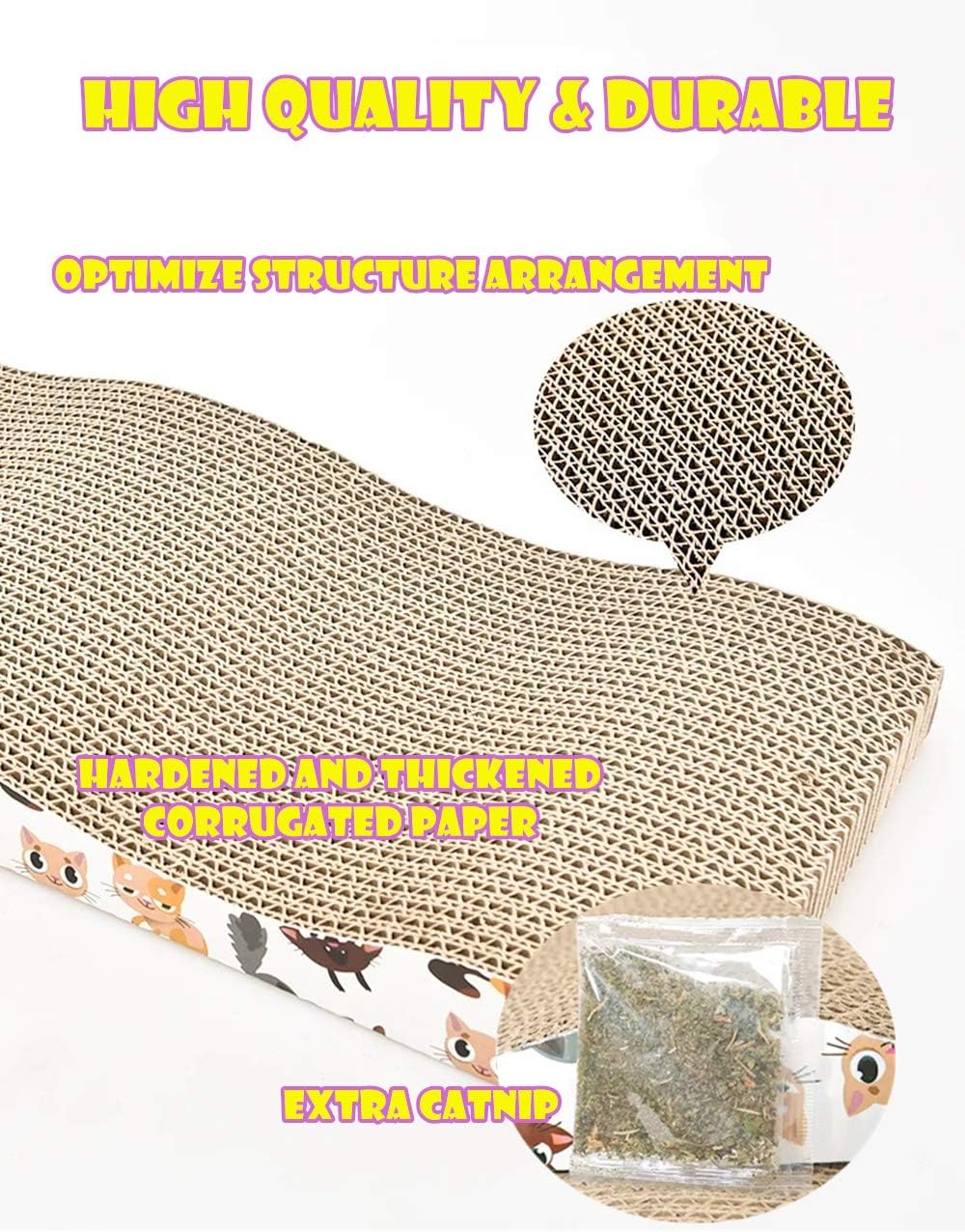 review Cat Scratcher Cardboard Wave Scratch Pad with Catnip,Unique Two Different Scratch Side,Corrugate Durable Scratching Pad,Reversible,Two Pcs Set,Cat Scratching Toy Lounge Sofa Bed for Cats