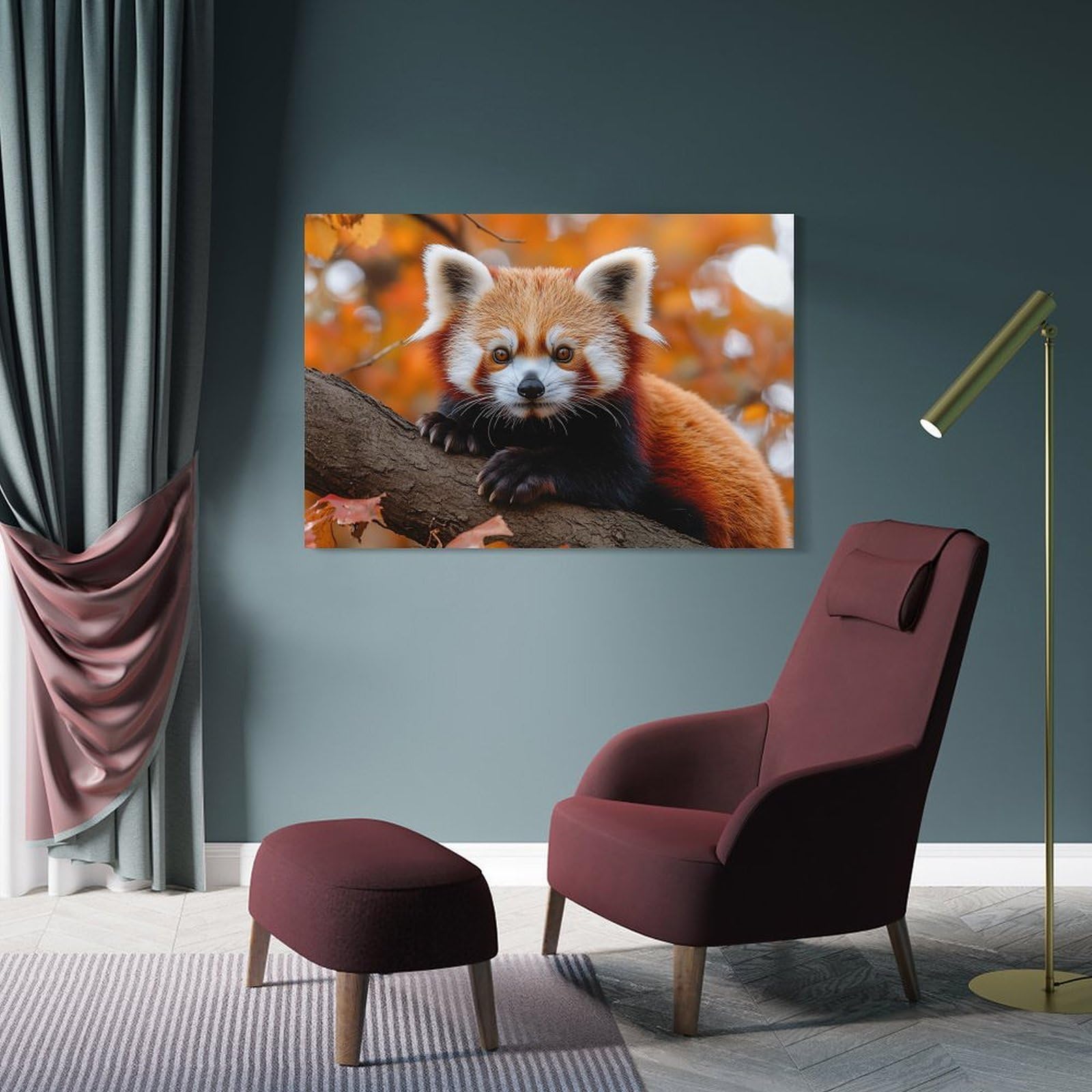 Junmoney Wall Picture Print Red Panda on Branch in Autumn, 20x30inch(50x75cm), for Living Room, Lounge Or Sitting Room, A Home Accent with Warm Character