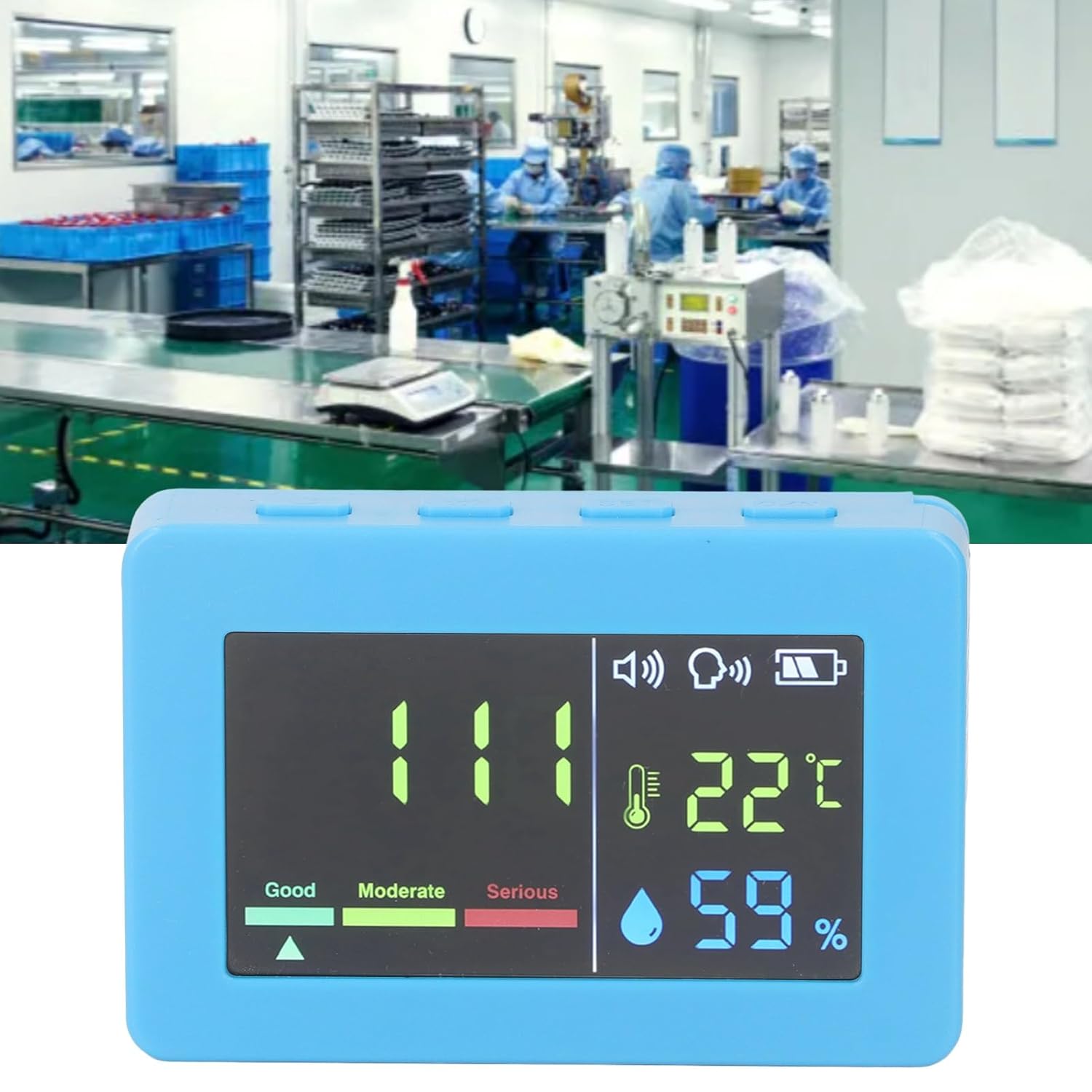 アウトドアム 温度湿度計 センサー 温度計 湿度計 検出器 警報機能付き バックブラケット VTCO02 (青)