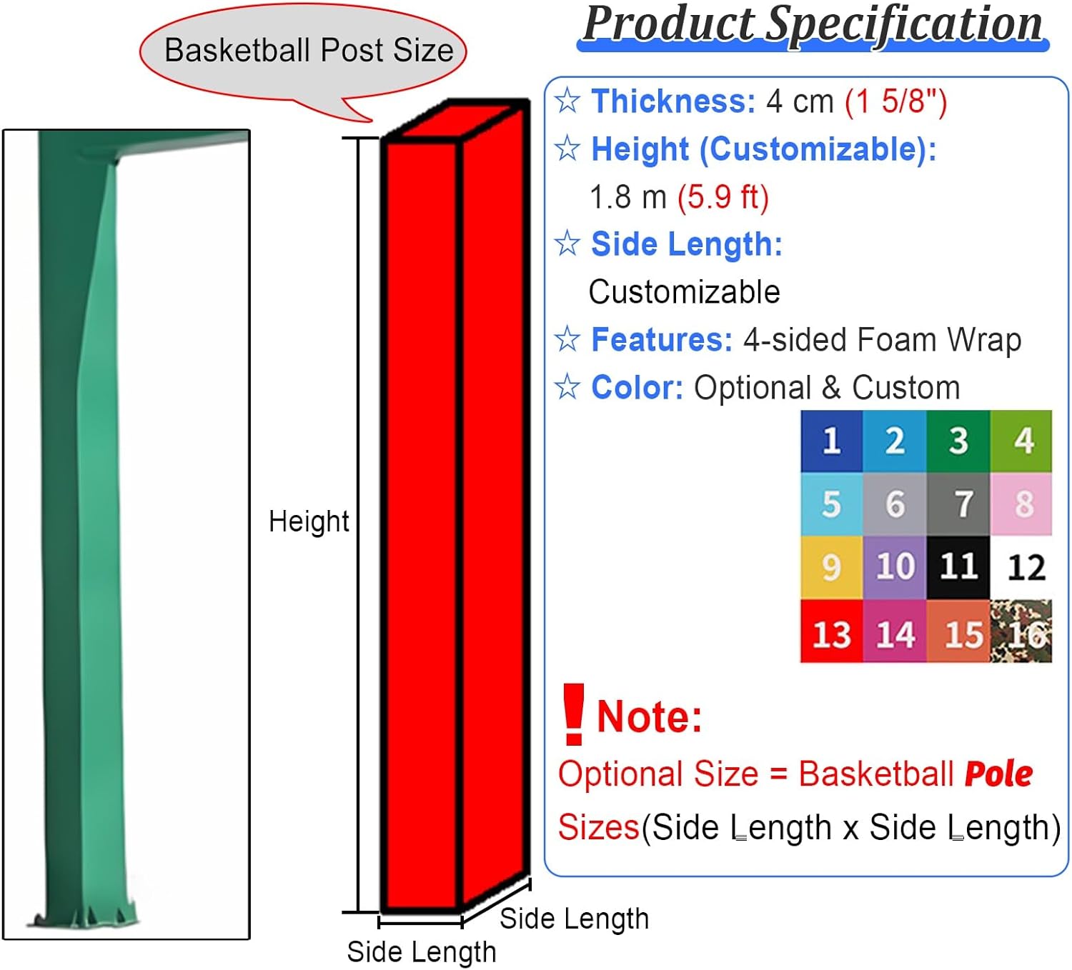 Heavy Duty Basketball Pole Pad - Wrap Around Outdoor Cushion for Playground, Anti-Collision Replacement Padding (Blue, 8x8in) - Durable Safety Gear for Kids