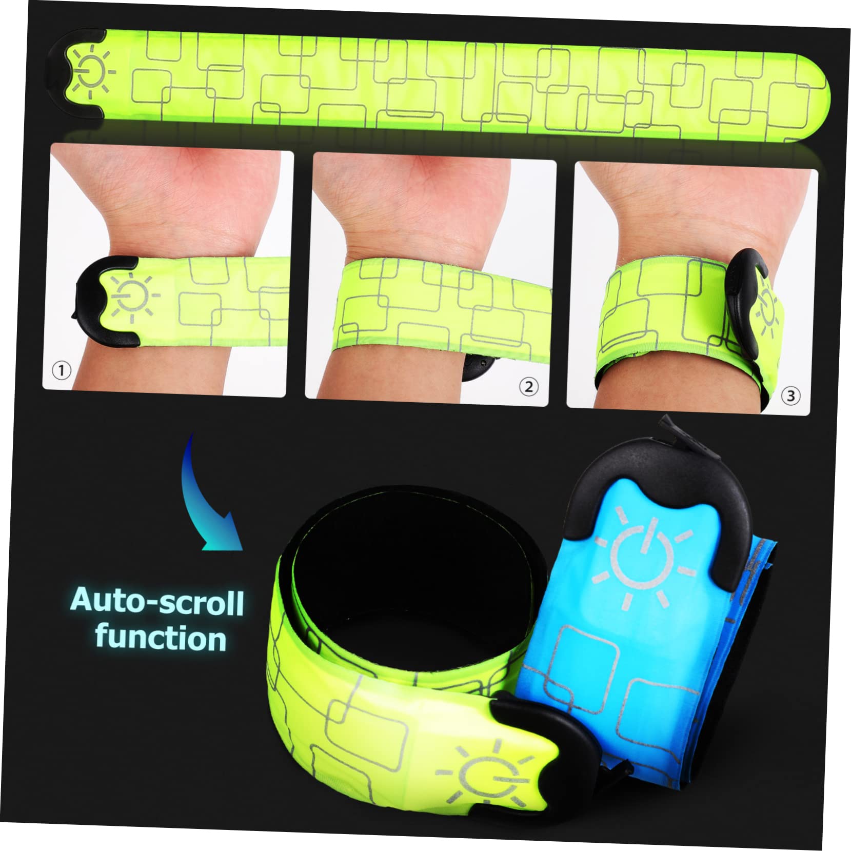 SUPVOX 4pezzi Braccialetti LED Scatto Inclusi Ricaricabili Tramite USB Alta visibilità Notturna Lampeggiamento Lento Veloce e Luce Costante Adatti Polso Caviglia e Braccio per Running Cam