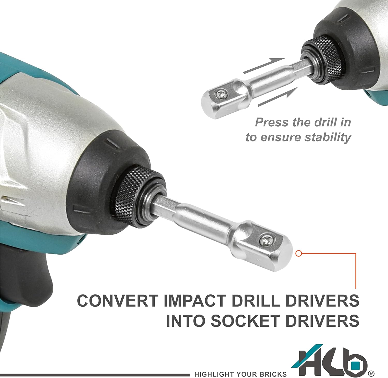 HB 3-Piece Socket Adapter Set AAM001-U | 1/4" Hex Shank Impact Driver Drill Adapters | 1/4", 3/8", 1/2" Drive | Chrome Vanadium Steel with Spring-Loaded Detent Ball | Professional Tools Made in Taiwan