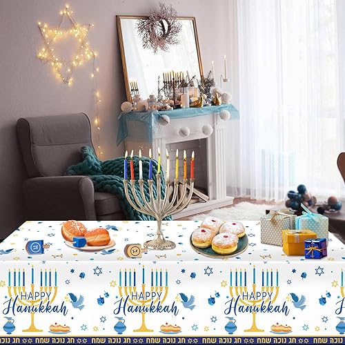 Miniatura 6 de Mantel de Hanukkah con temática de Hanukkah, 3 piezas, decoraciones de Hanukkah para decoraciones de feliz Hannukah, cubierta de mesa para