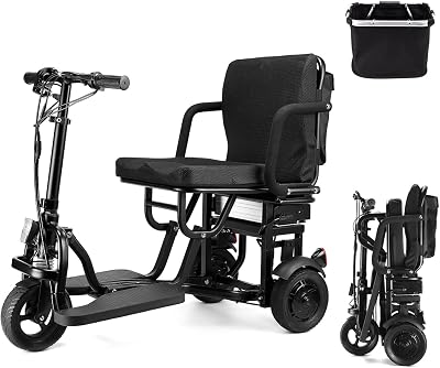 New Upgrade Folding Mobility Scooter 3 Wheel Electric Scooter Powered Portable Ultra Lightweight Compact Collapsible Design Long Range Travel with Detachable 8Ah Battery at a Max Load of 220lbs
