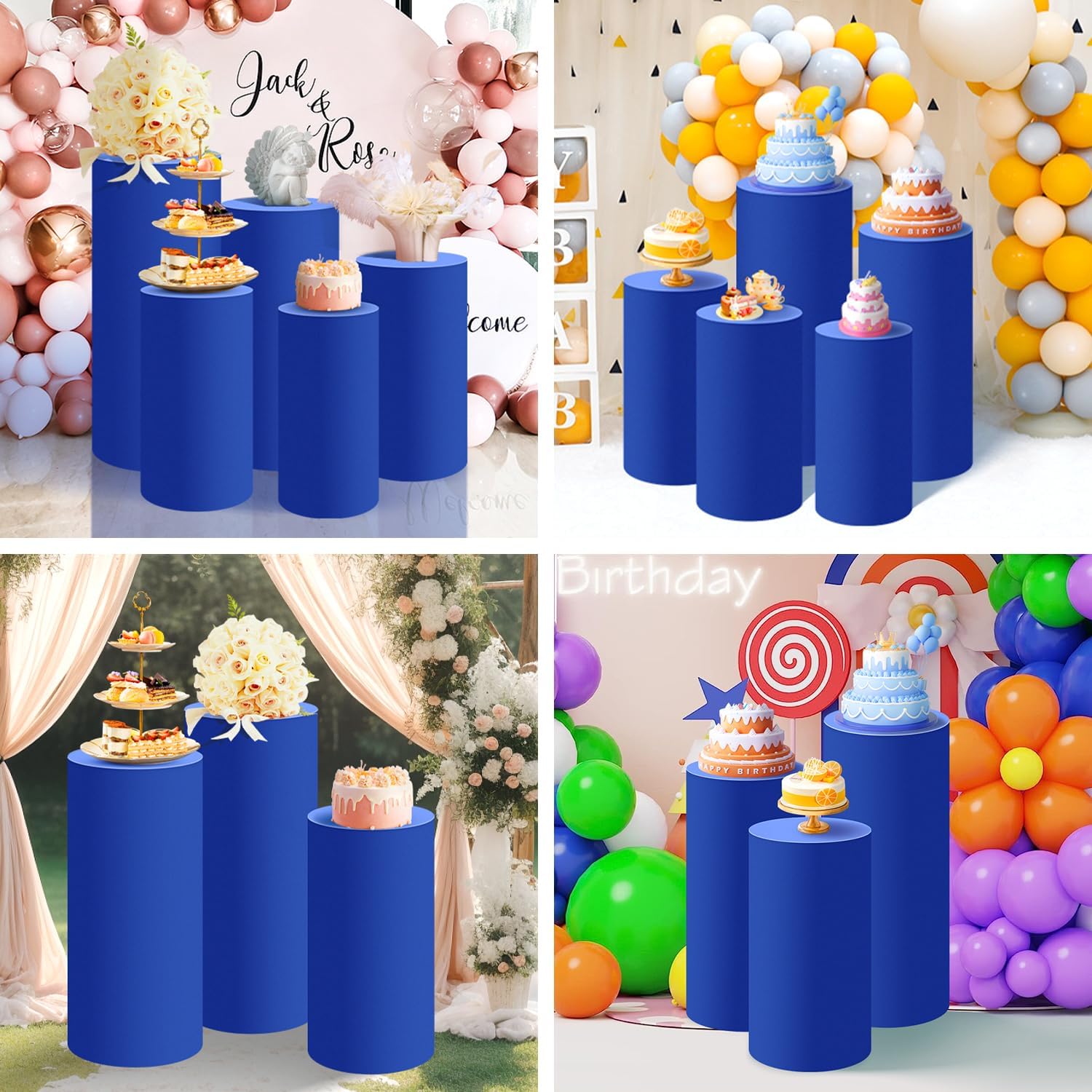SaitiMade Set of 5 - Royal Blue Cylinder Pedestal Stand Covers, Spandex Cylinder Stand Covers for Party, Wedding or Birthday Event Decor - Only Contains Cylinder Covers