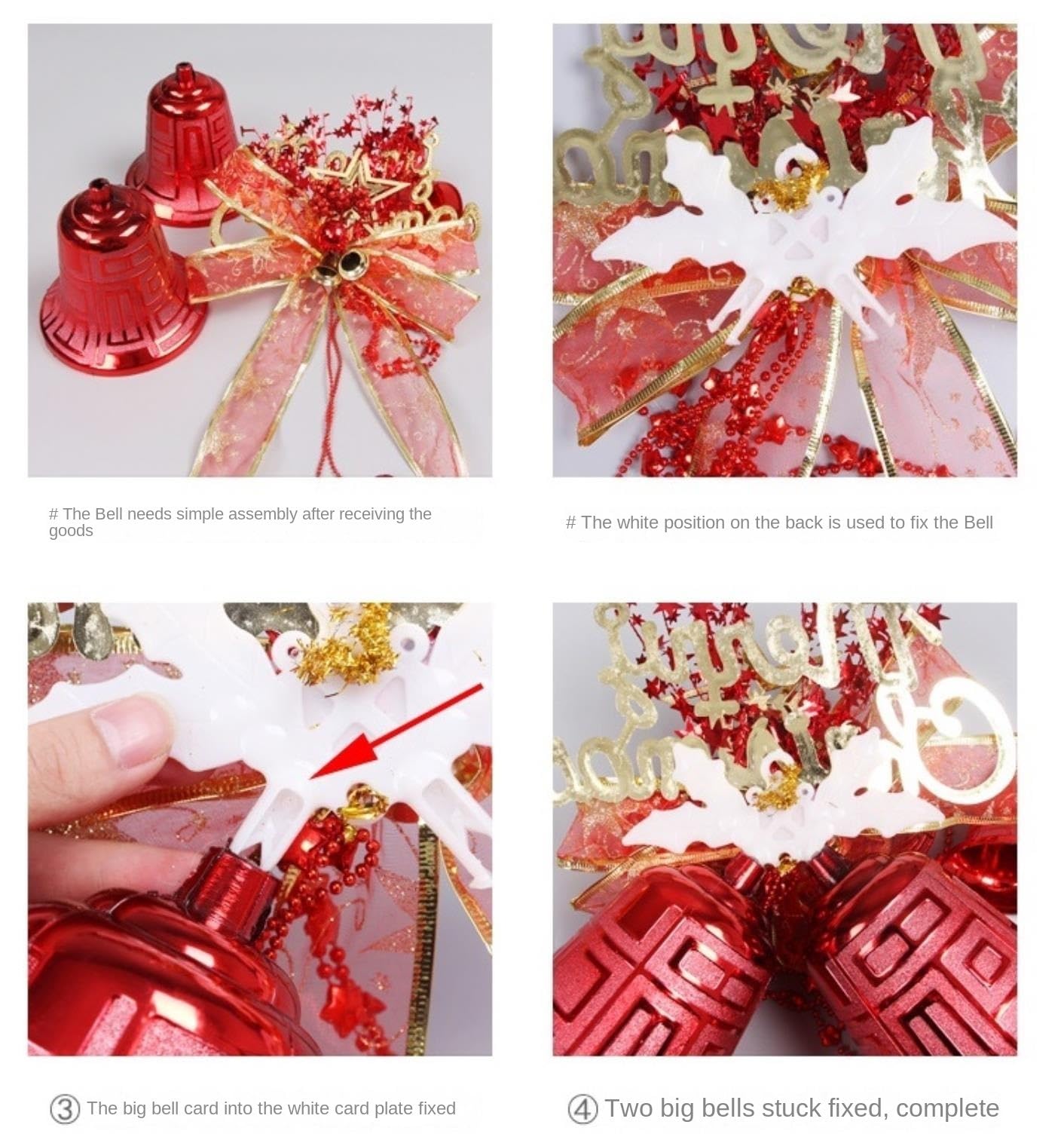 Campanelle Natale Campane da Appendere for Decorazioni Natalizie 2 Pezzi for Albero di Natale Portafortuna con Fiocco Decorazioni(Rot)