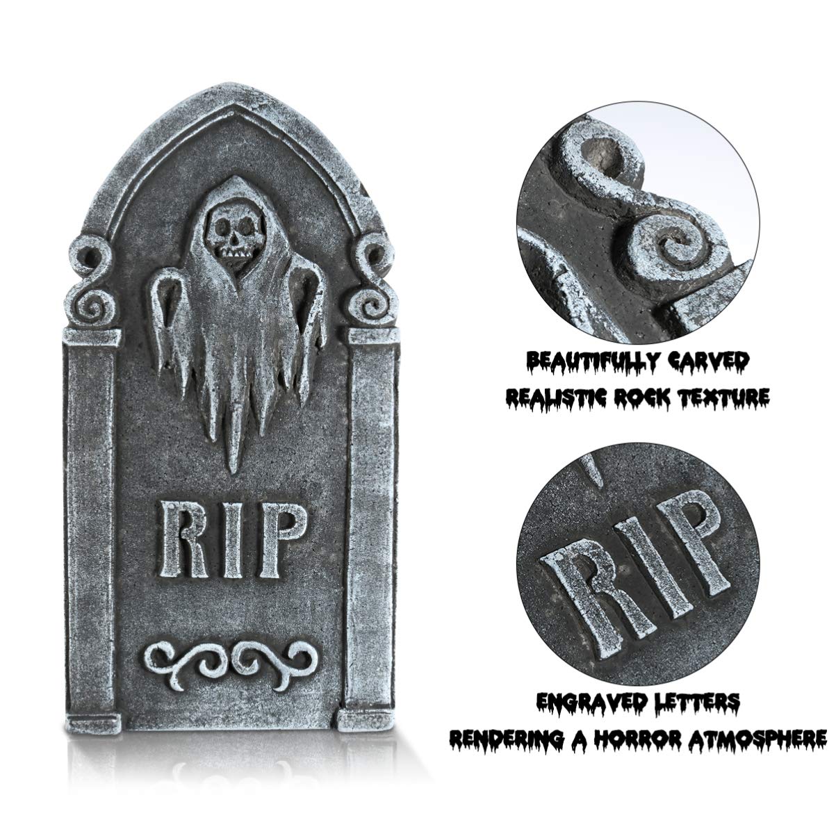 Tomaibaby 4 piezas de decoración de Halloween, accesorios de lápida para jardín, cementerio, reutilizables, decoración y accesorios para el patio embrujado, 16 pulgadas