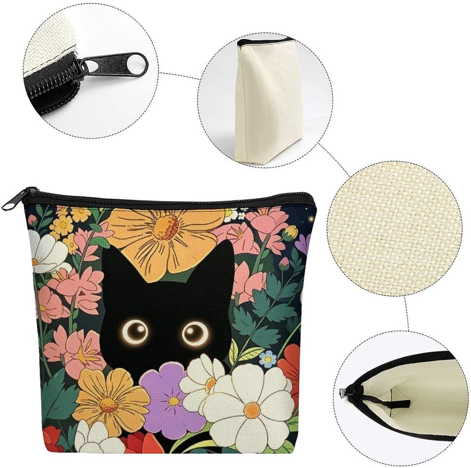 Flower Bushes And Cat Makeup Bag Cosmetic Pouch Toiletry Bag image 3