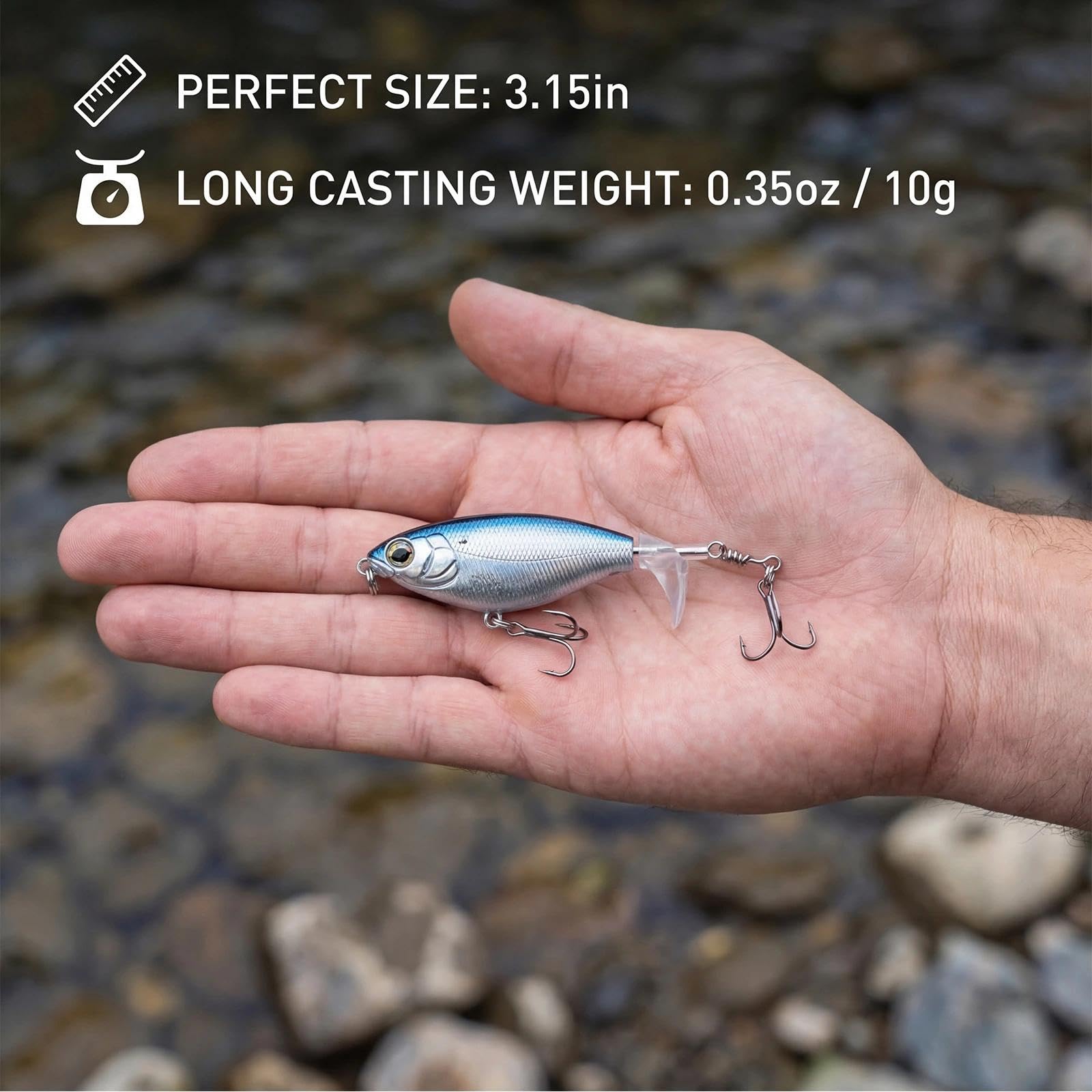 4 Pezzi Esche Artificiali Esche da Pesca Whopper Plopper Spigole esche Pesca Artificiali Spinning Mare con Coda a Spirale e Ami da Pesca Punte per Pesce Gatto Bass Pike (8 cm/10 g)