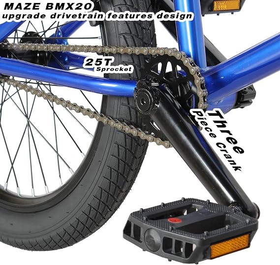 MICARGI Maze Cape Sidewalk BMX Bike, 20-inch Wheels, Hi-Ten Steel Frame, Micro Drive 25x9T BMX Gearing