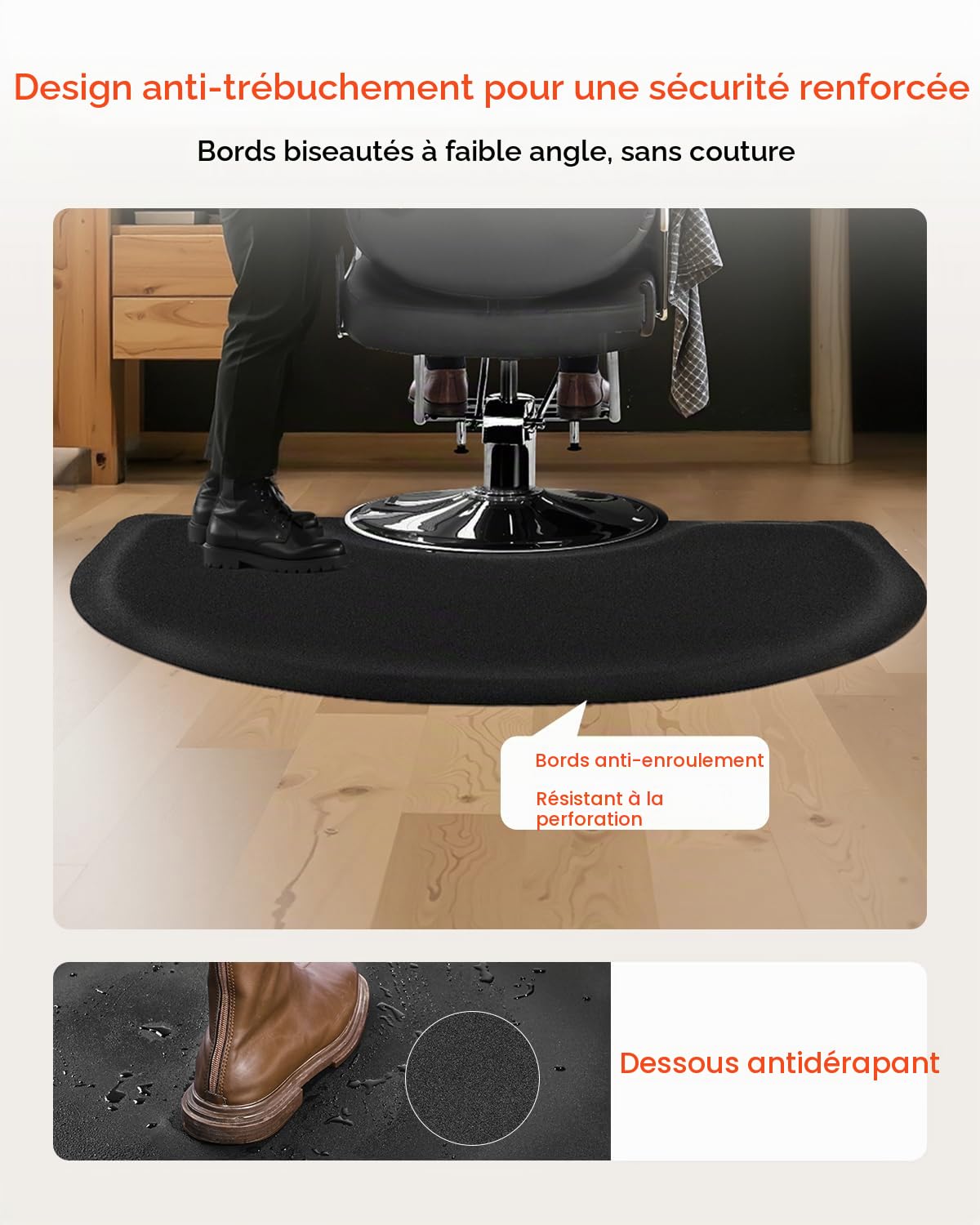 VEVOR Tapis de Chaise de Salon Coiffure, 1220x905x13 mm, Tapis de Sol Salon Coiffeur Anti-fatigue pour Base de Chaise Circulaire, avec Surface PVC, Facile à Nettoyer, Bords Biseautés Anti-trébuchement