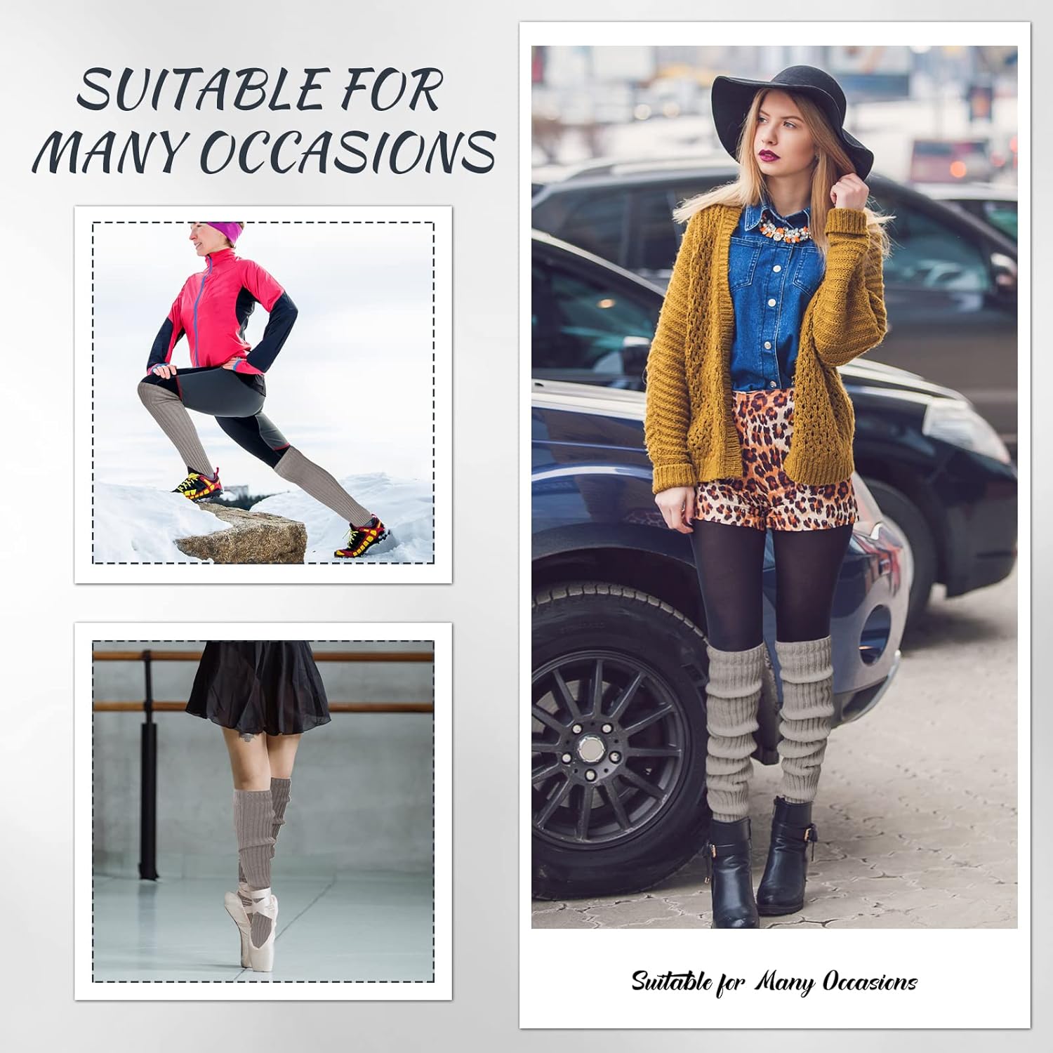 SATINIOR Long Leg Warmers for Women 24 Inch over The Knee Knit Ribbed Leg Warmer Stirrup Yoga 80s Party Dance Ballet Supply - Image 6