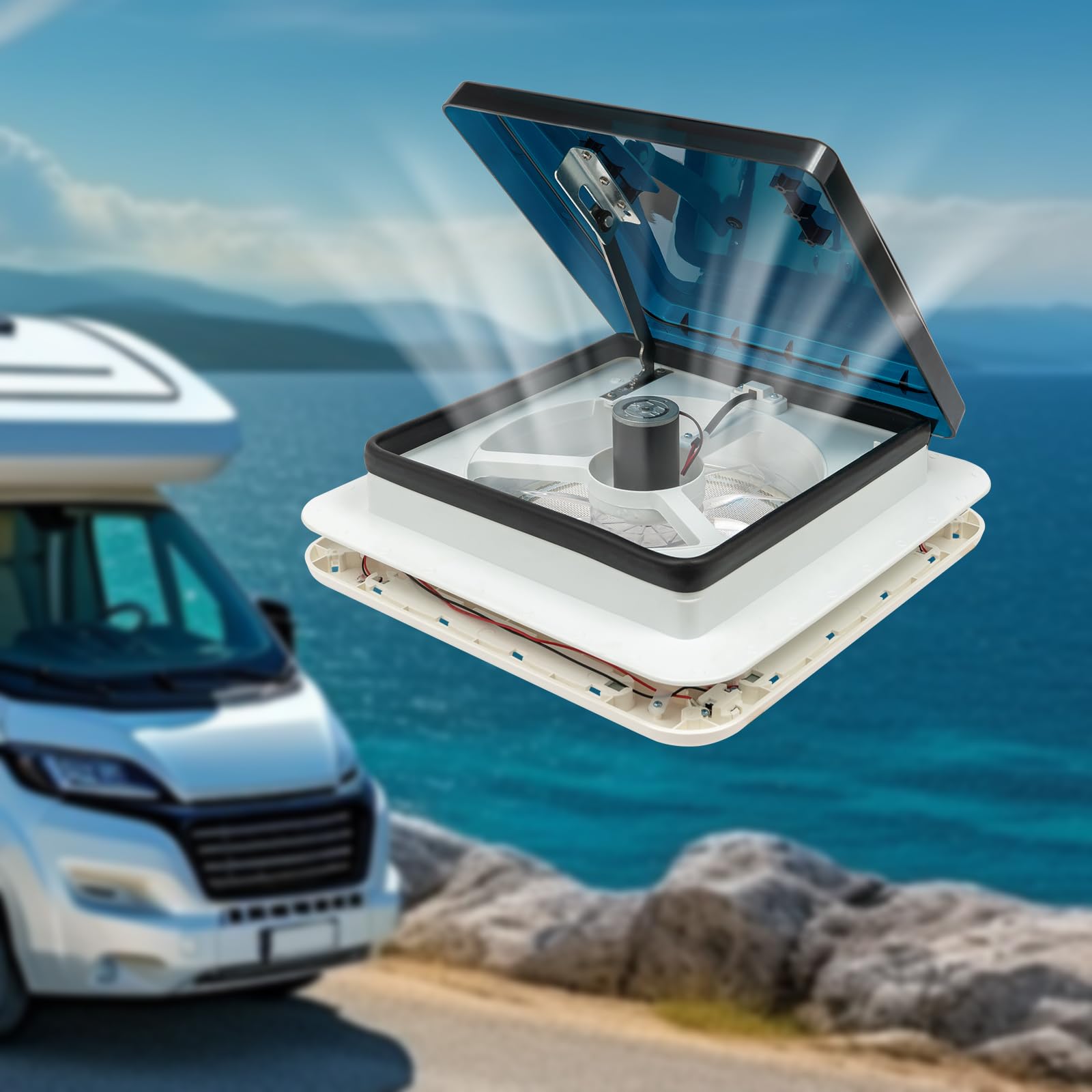 Ventilatore da tetto per camper con luce a LED, 12 V, per camper, camper, camper, camper, 36 x 36 cm