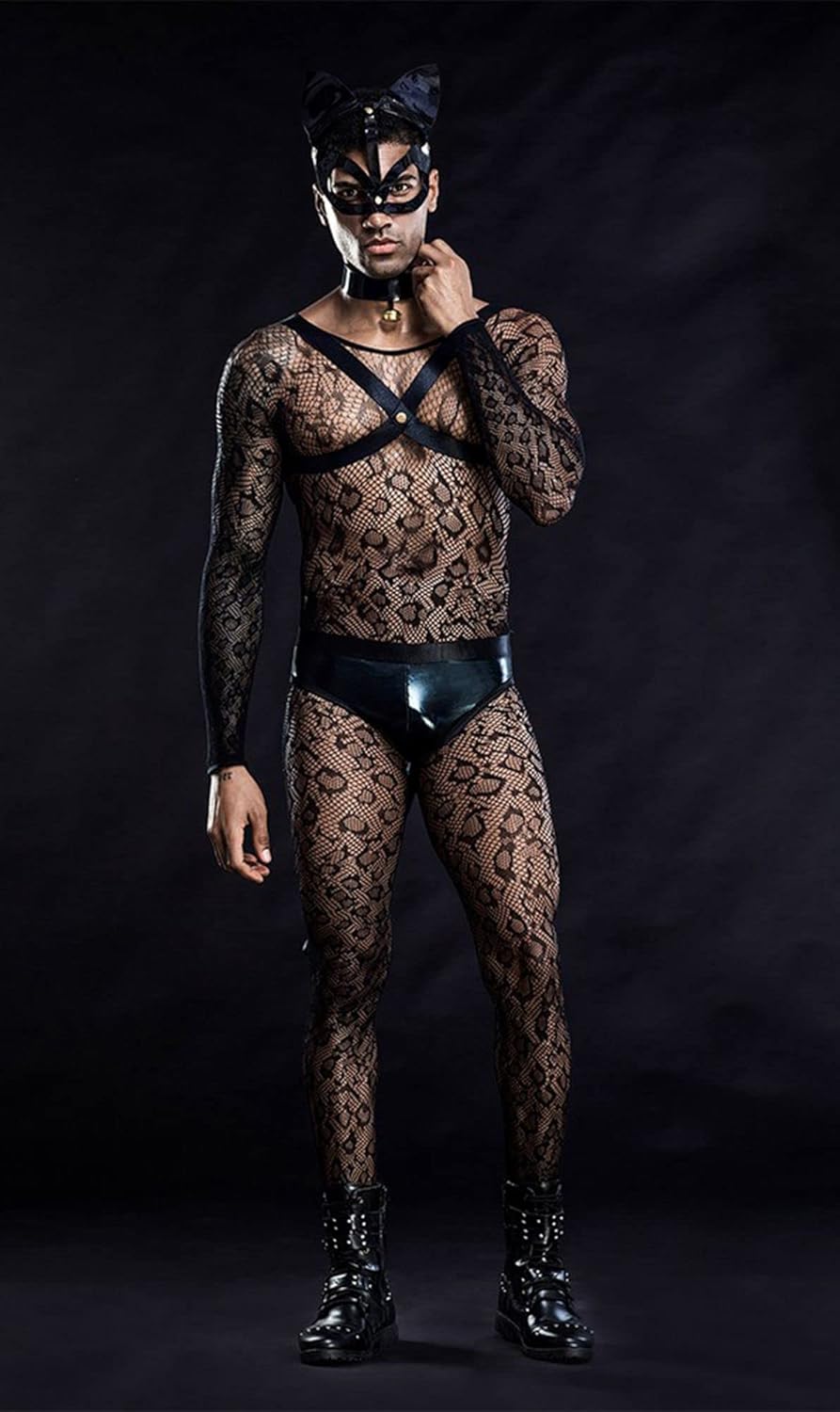 Mens Cosplay Costume Tuxedo Sexy Lingerie Set Role Play Cat Men's Uniform Gay Bar Nightclub Outfit Black - Image 2