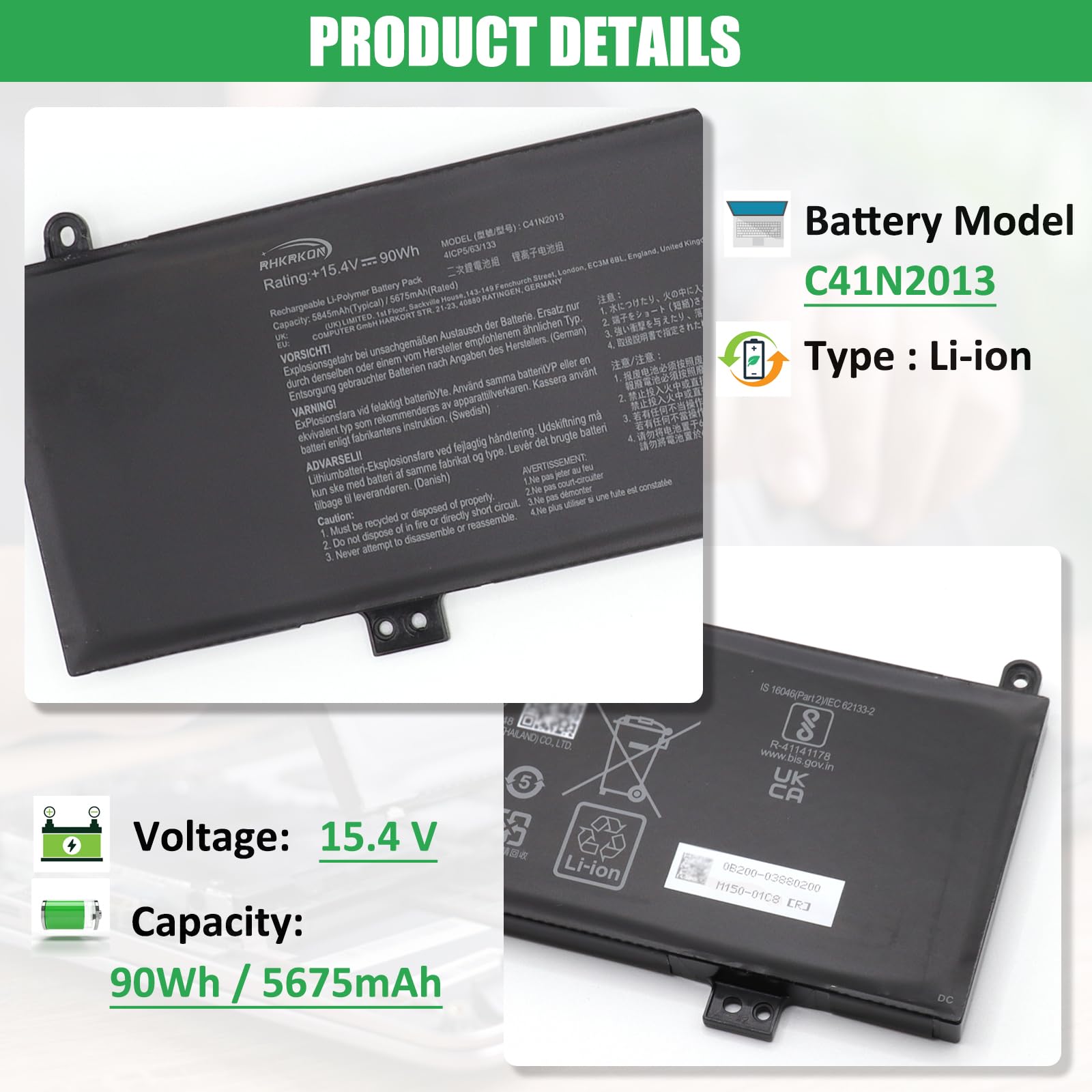 Amazon.com: RHKRKQN C41N2013 C41N2013-1 Battery Replacement for