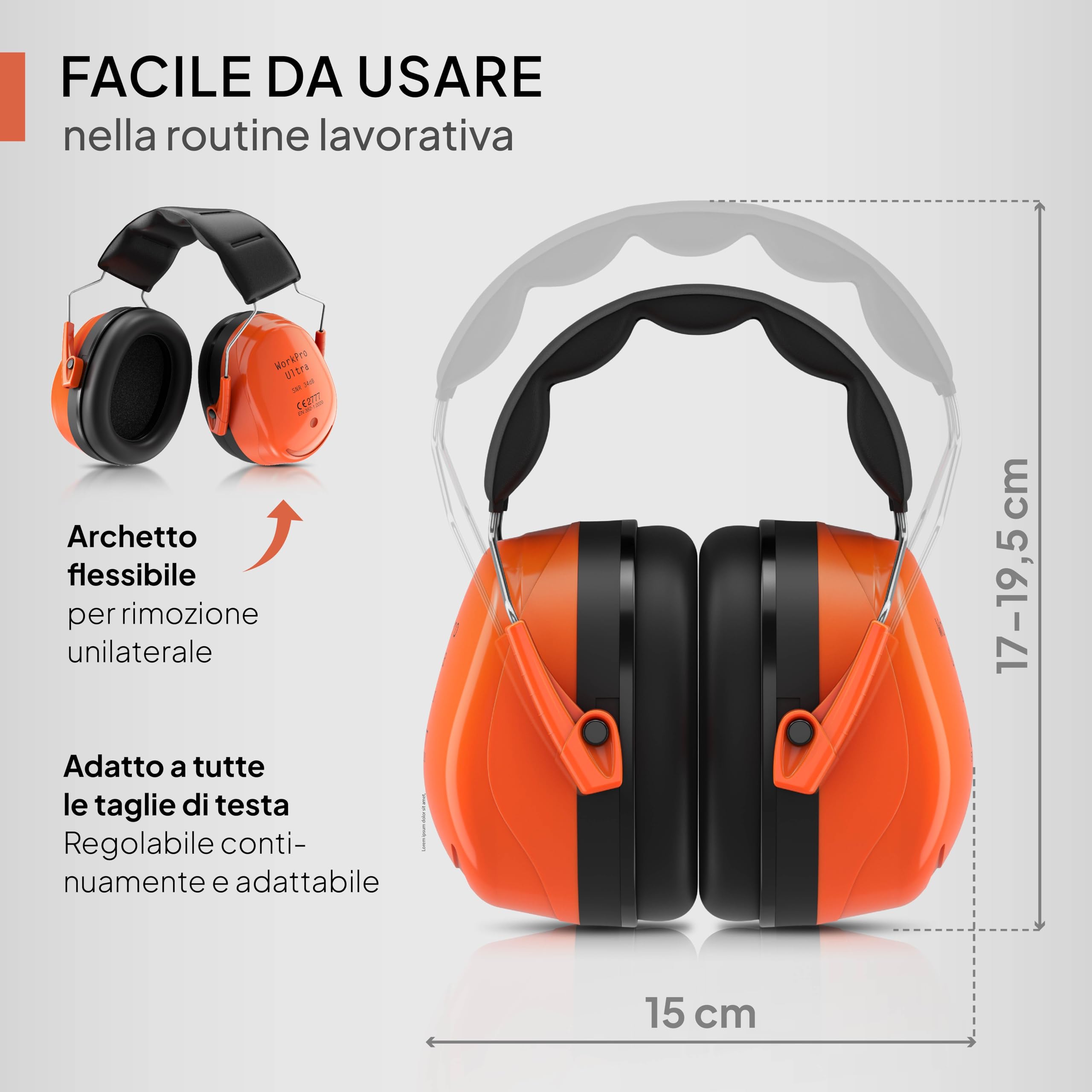 Senner ® WorkPro Ultra | Cuffie Antirumore per Lavoro e Tempo Libero – Paraorecchie di Sicurezza Regolabili, Cancellazione del Rumore, SNR 33-34 dB, Protettori Auricolari CE, Unisex