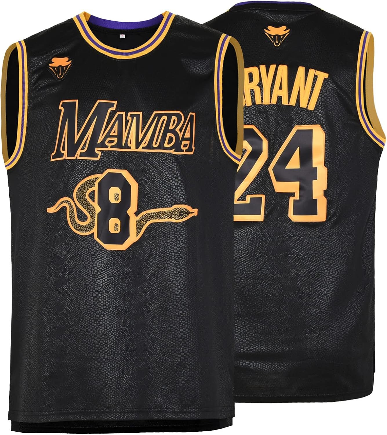 AUMERN Hombres Baloncesto Jeresy #8#24 Piel de serpiente Negro Despedida Tributo Fans Jerseys Moda Deportes Retro Baloncesto Jersey