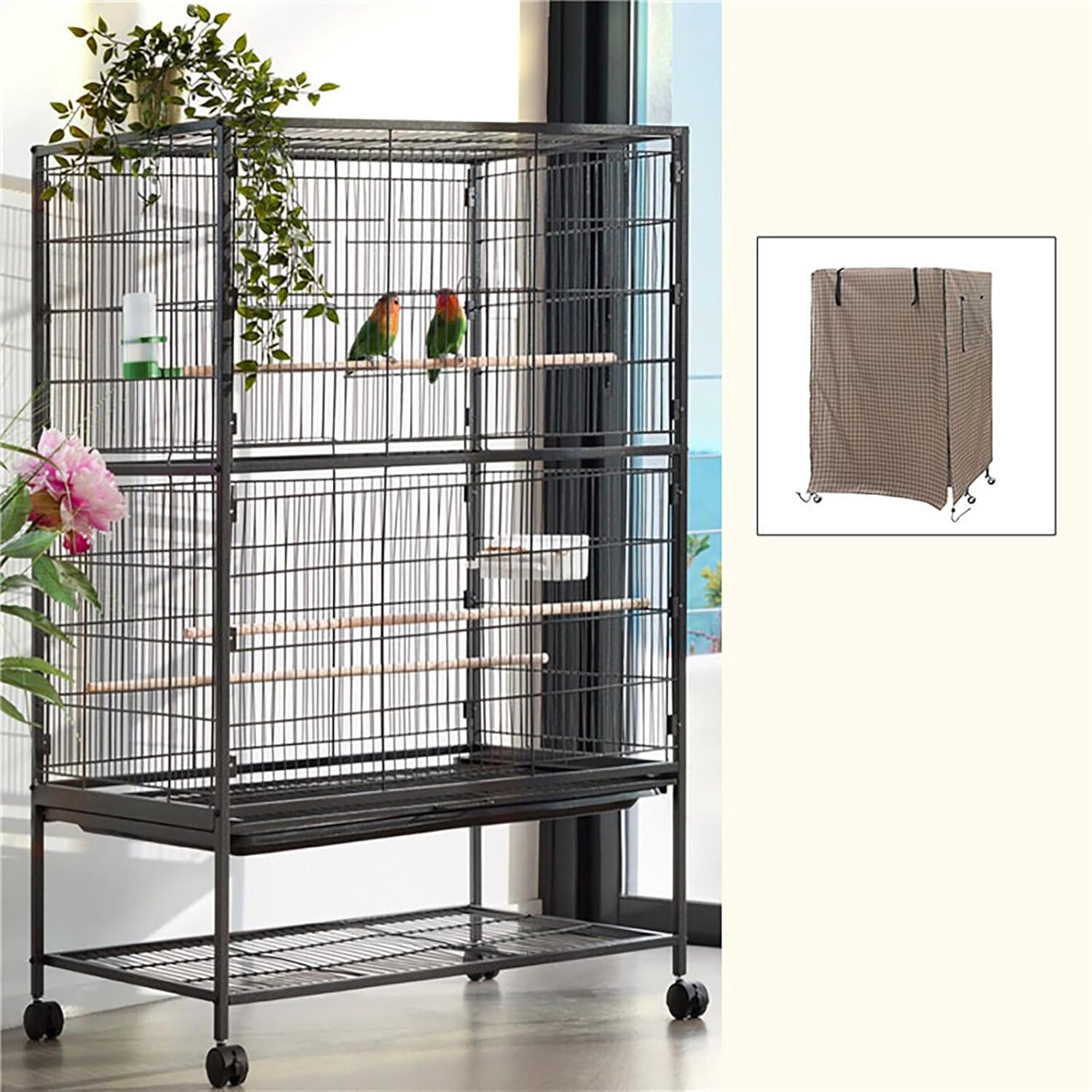 Large Bird Cage Cover Universal Cage Covers Pet Birdcage Covers 210D Polyester Waterproof Protector Covers Good Night Blackout for Parakeets, Parrot and Small Animals - 38″x23.6″x51″