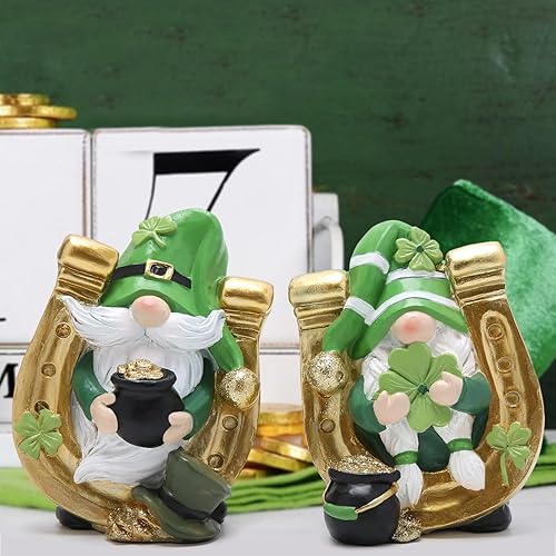 Miniatura 3 de Hodao Gnomos verdes del día de San Patricio para parejas, reflejo perfecto de ambiente festivo, gnomo irlandés de primavera, figuras de elfo