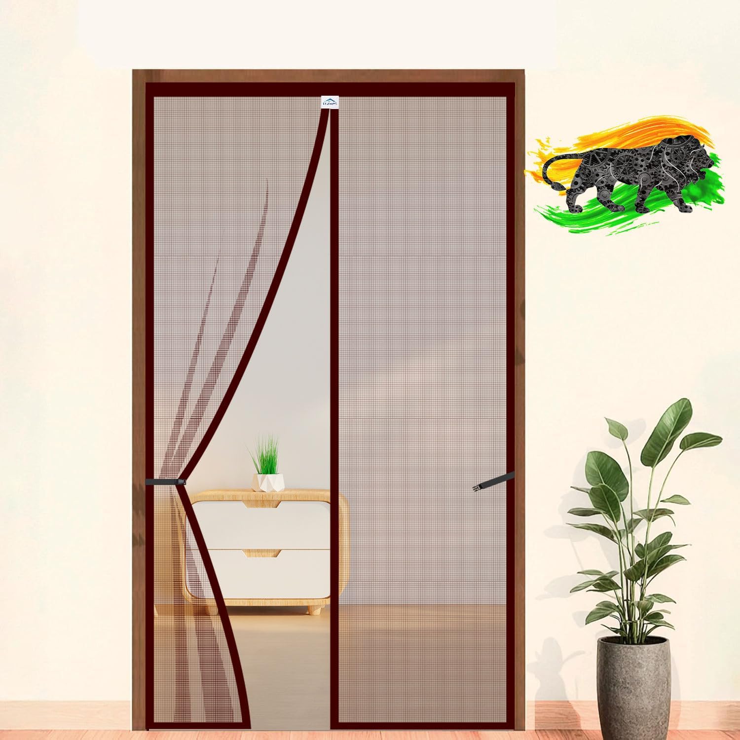 LifeKrafts Polyester Magnetic Mosquito Net for Door | Mosquito Curtain for All Door Types & Sizes | Auto-Closing Insect Screen to Keep Mosquito Out (210x80 cm, Brown)