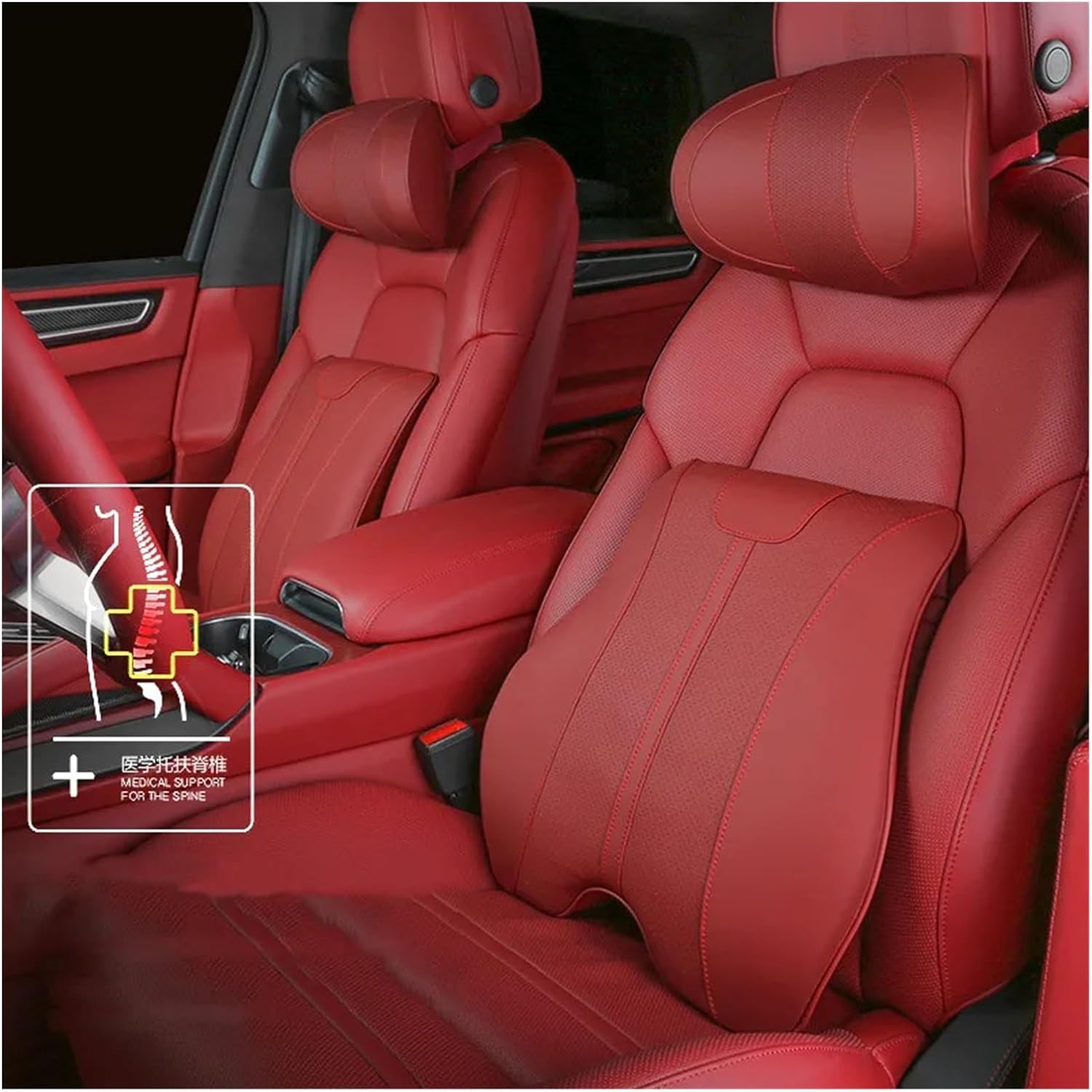 Car Headrest Breathable Car Headrest Neck Pillow Luxury Leather Fit for Seat Back Support Cushion Memory Cotton Lumbar Car Accessories Comfortable (Color : Brown-Back)