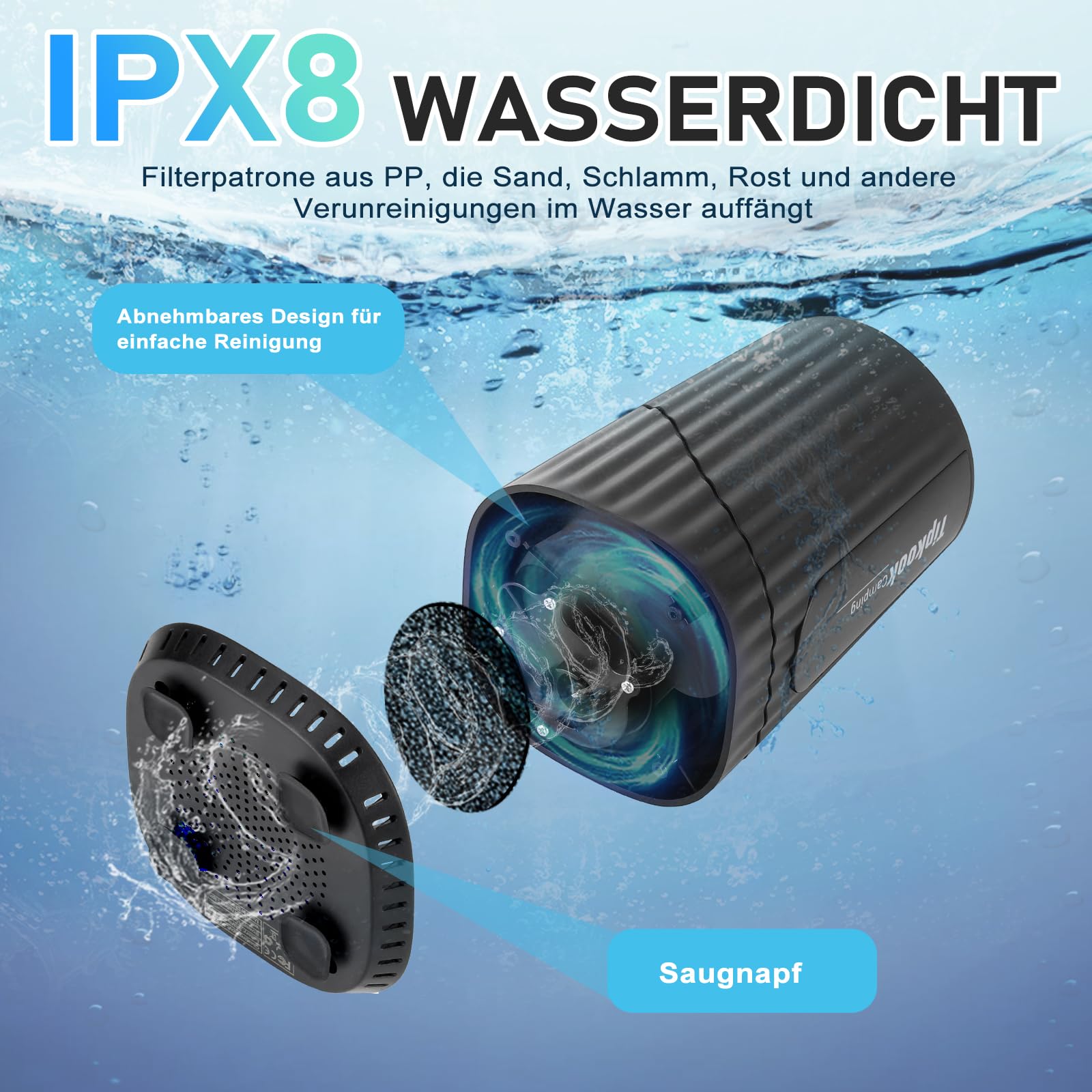 Campingdusche mit Pumpe, Campingdusche Tragbare wiederaufladbarem 10000mAh, intelligenter Digitalanzeige, Camping Dusche mit Duschkopf und Schlauch, für Garten Reisen Haustierwäsch Autowäsche