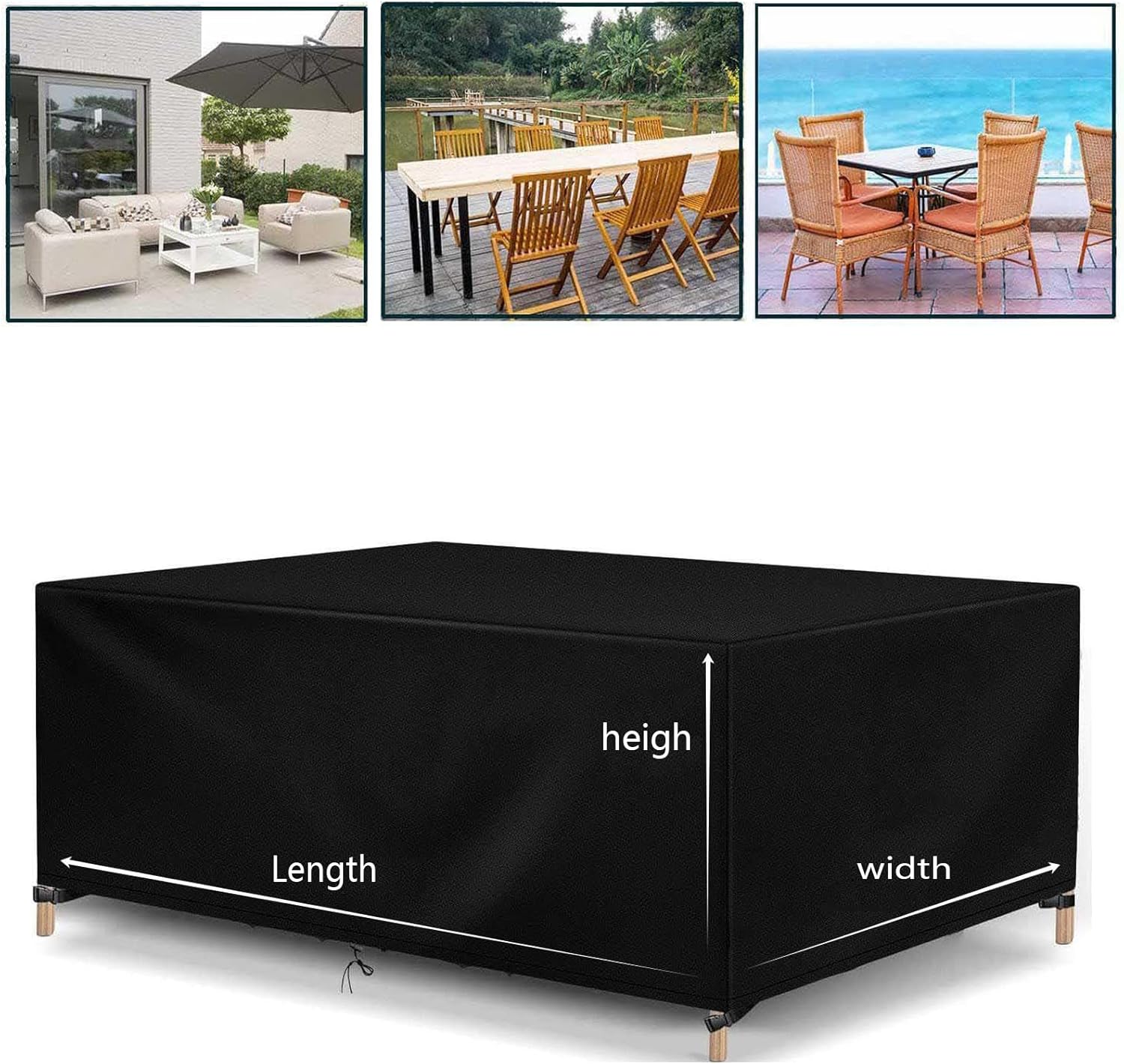 Patio Furniture Covers 115" Lx47 Wx28 H Waterproof Rectangle Outdoor Furniture Cover, All Weather 420D Heavy Duty Oxford Patio Table Cover, Anti-UV Outside Sectional Sofa Set Covers, Black