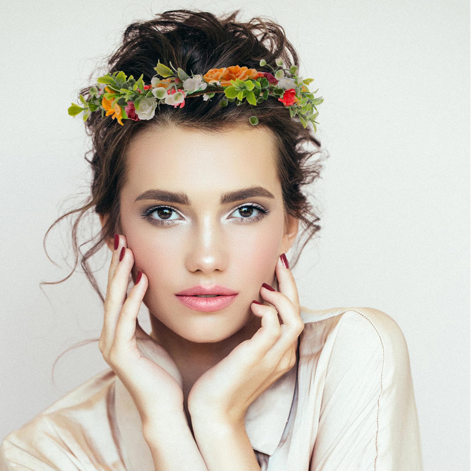 FRCOLOR Bandeau à Fleurs en Tissu Couronne de Cheveux Roses Élégante pour Mariée, Décoration de Tête Chic et Créative pour Séance Photo et Plage