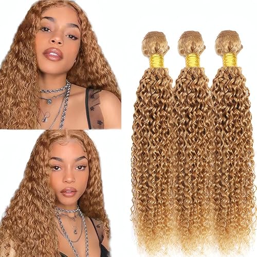 LOIUMGUU Honey Blonde Bundles Color #27 Kinky Curly Human Hair