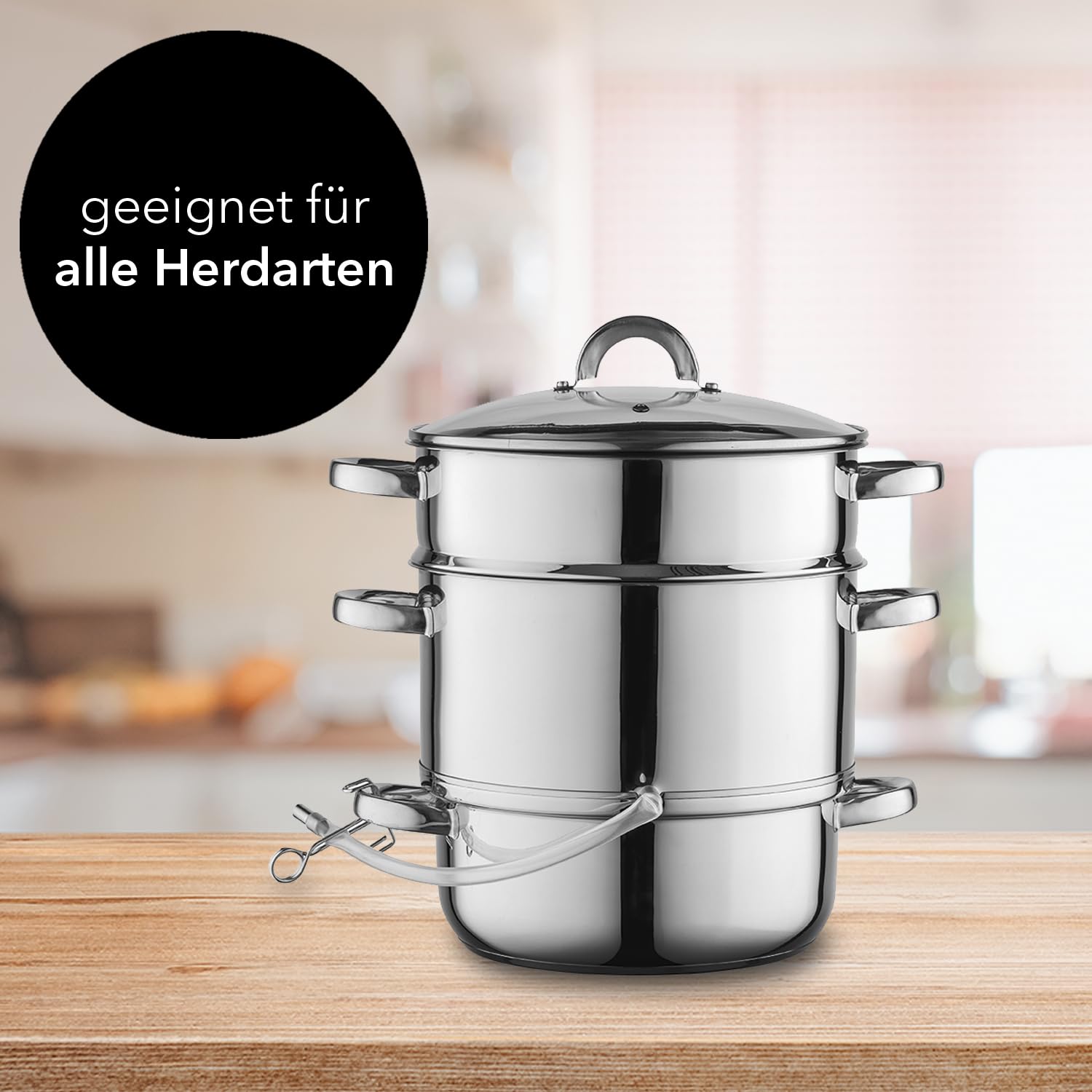 FLORINA Entsafter 7 l | Induktion Dampfentsafter FRUIT aus 18/10 Edelstahl | Fruchtenentsafter mit Glasdeckel | 10,5 l Füllvolumen | Induktionsgeeignet | Entsaften von Obst & Gemüse