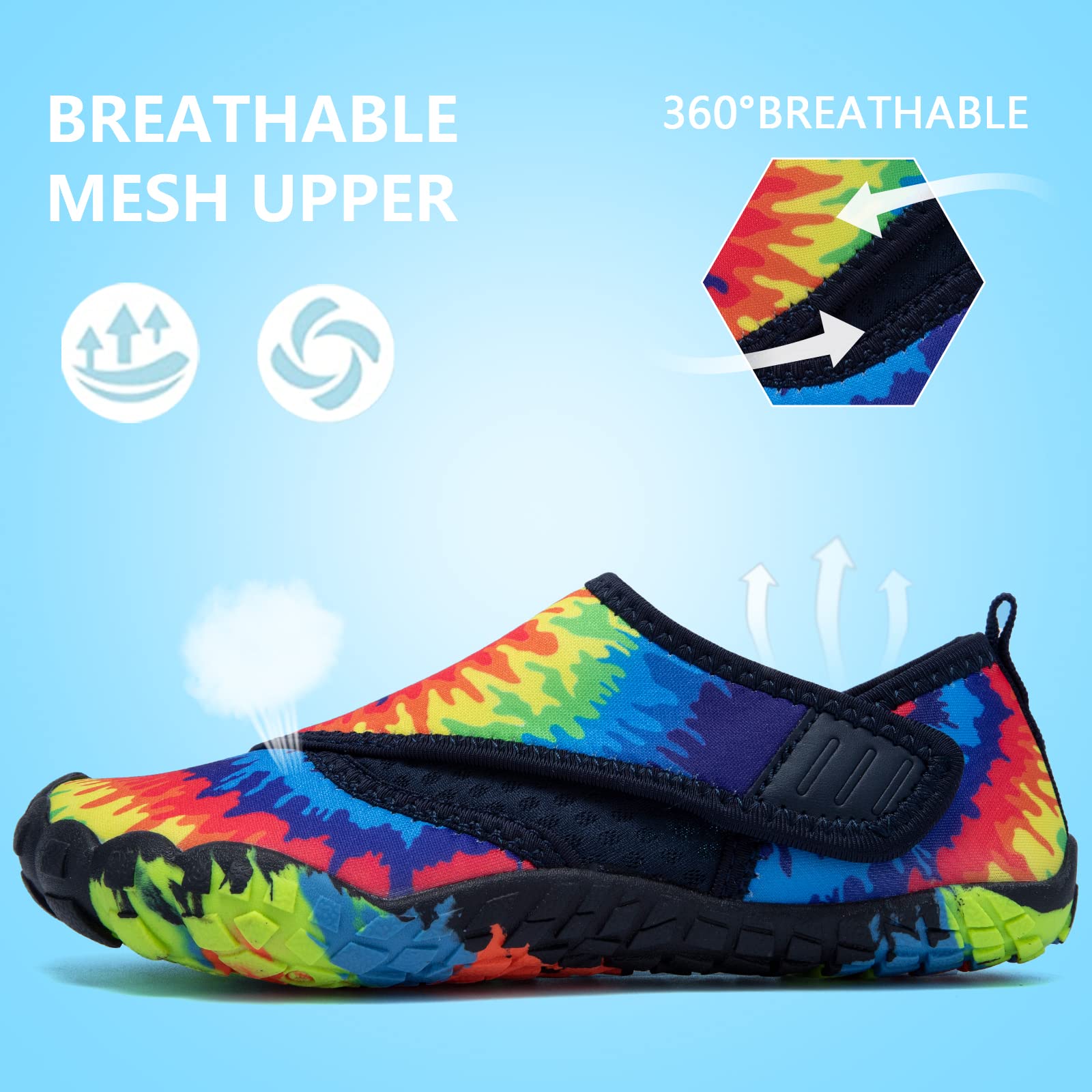 CIOR Kids Water Shoes Boys & Girls Aqua Athletic Sneakers Fast Dry Lightweight Socks Barefoot Beach Sport Shoes(Toddler/Little Kid/Big Kid) U121WZ549.EL-Rainbow-35