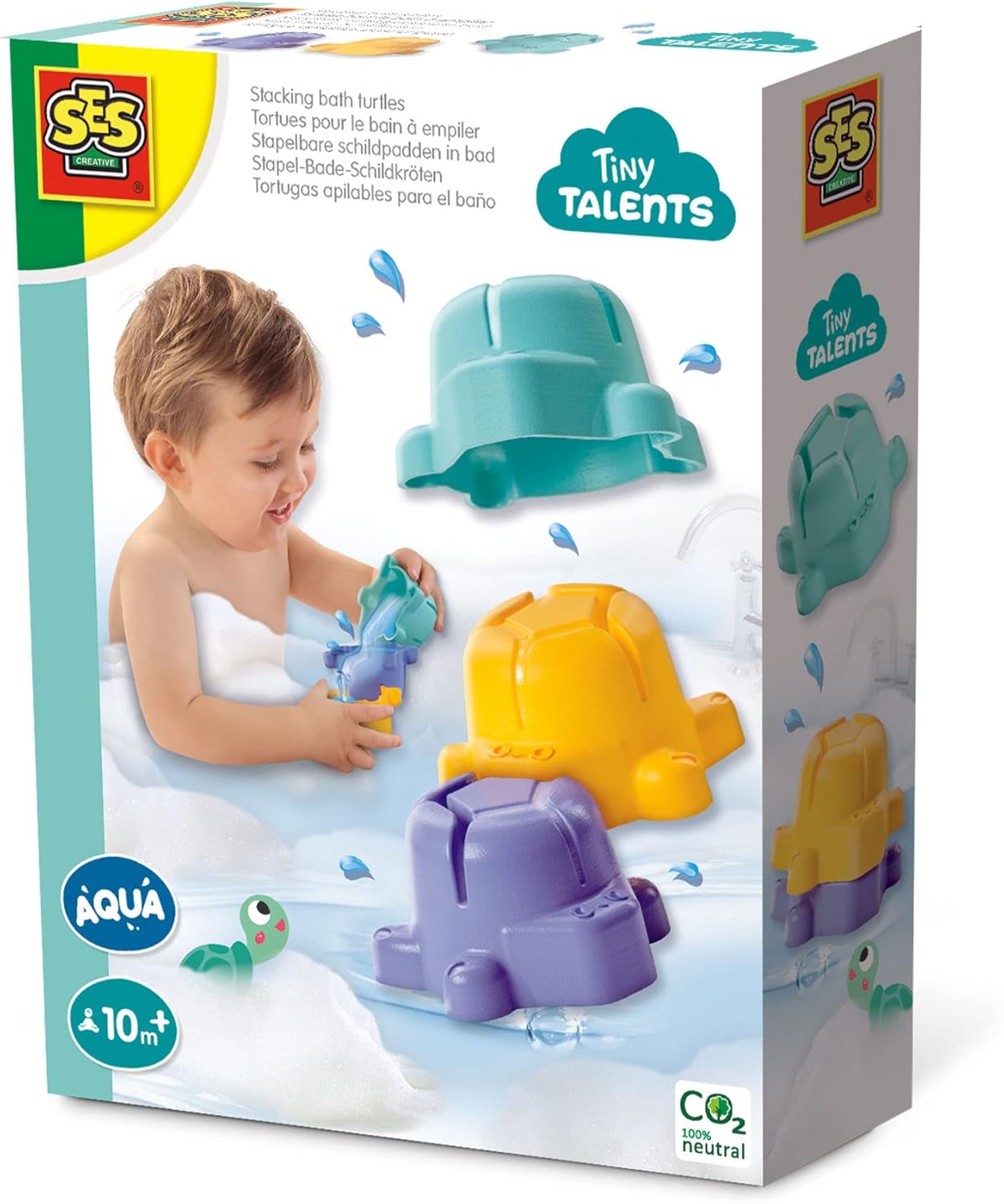 SES Creative 13058 Stacking Bath Turtles - Turtles in Three Bright, Modern Colours; The Turtles Work as a Funnel; Age 10m+