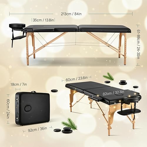 Miniatura 2 de CHRUN Mesa de Masaje Portátil de Madera Cama de Pestañas de 24" de Ancho Plegable para Belleza Spa Tatuaje con Reposacabezas de Altura Ajustable 35