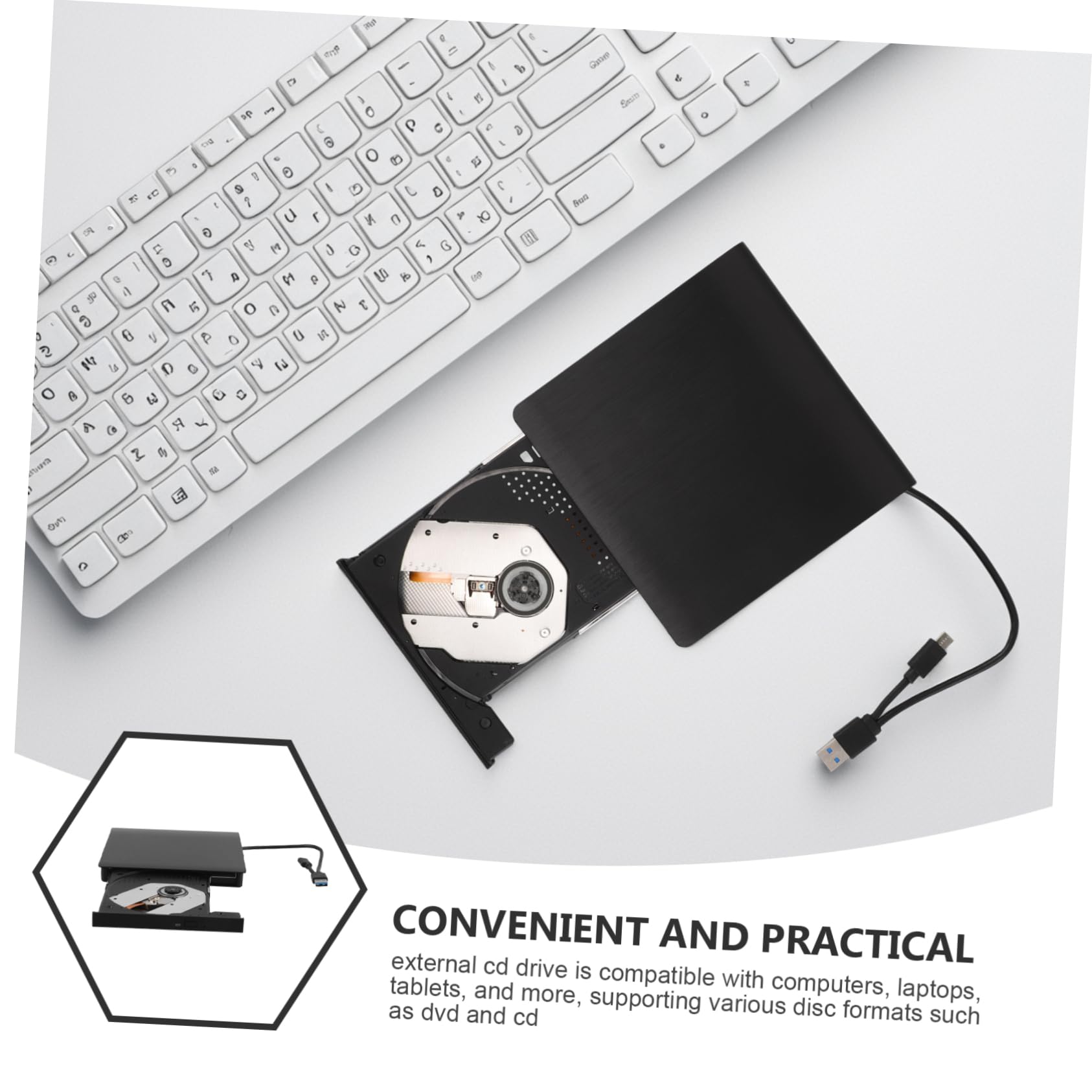 DOITOOL Externa de CD y DVD USB Tipo C para Portátil, Portátil y Plug and Play, de Plástico y Metal, Adecuado para Laptop y CD