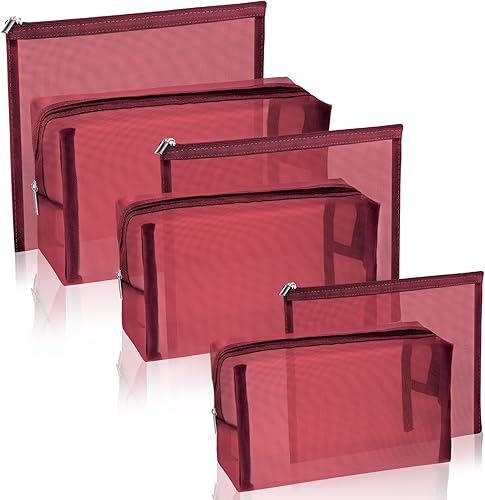 Miniatura 12 de 6 bolsas de maquillaje de malla, bolsa de cosméticos de malla, portátil, organizador de viaje, bolsa con cremallera, bolsas de maquillaje