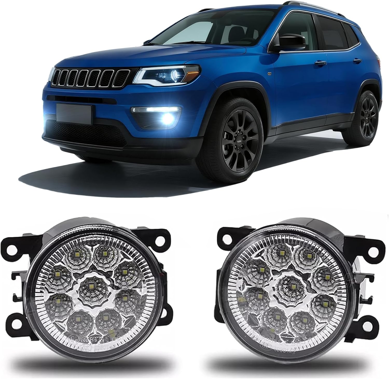 Fog Light Bulb 3.5 Inch Pair For Jeep Compass 2017 2018 2019 2020 Pair Clear Lens Bumper,6000k Coolwhite,Pack of 2