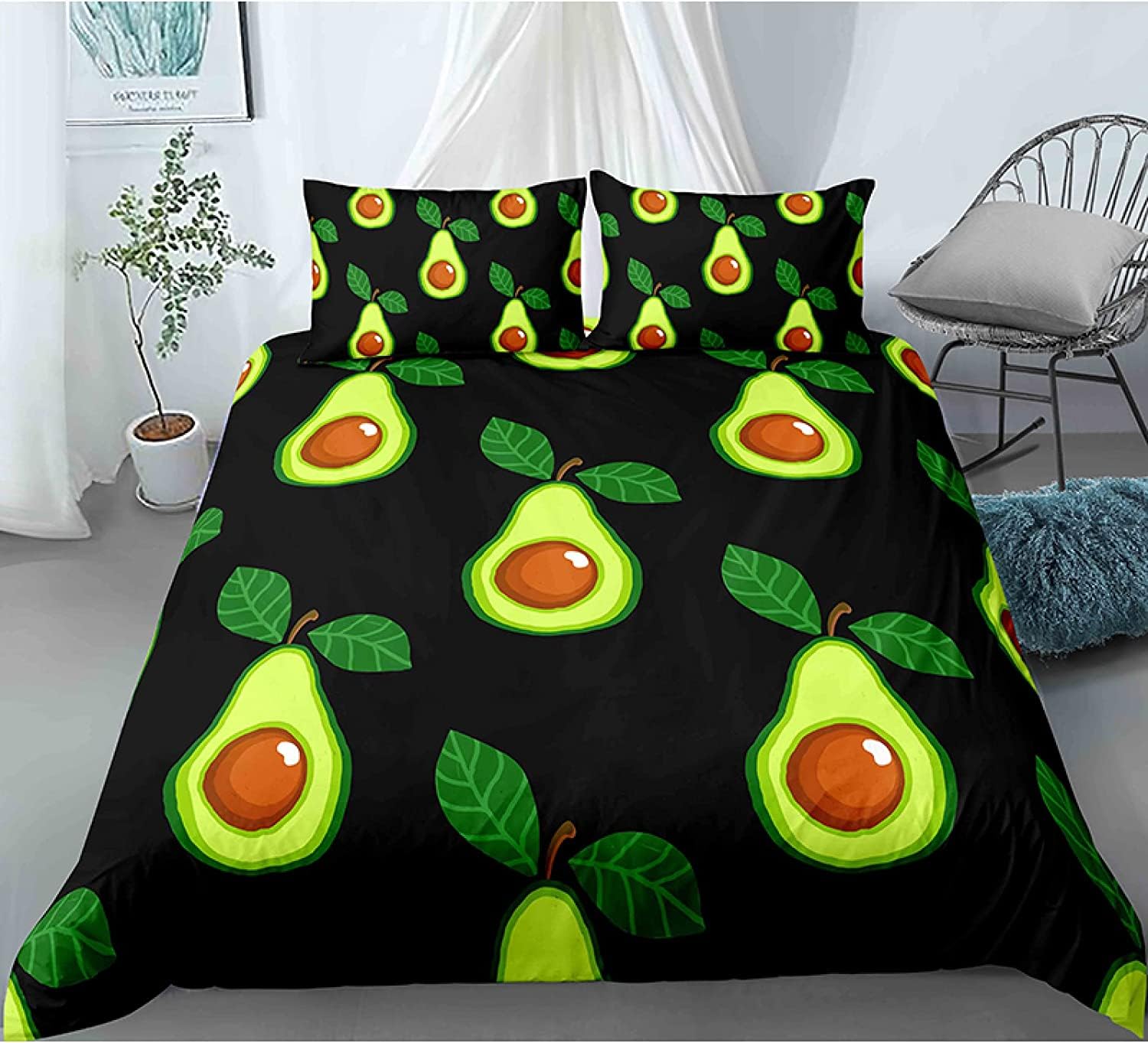 NUEYSP King Size Duvet Cover Sets Avocado Bedding for Kids Aldult Duvet Cover with Zipper Closure Hypoallergenic Microfiber Quilt Cover 94.5"x 86.6" + 2 Pillowcases 19.7"x 29.5"