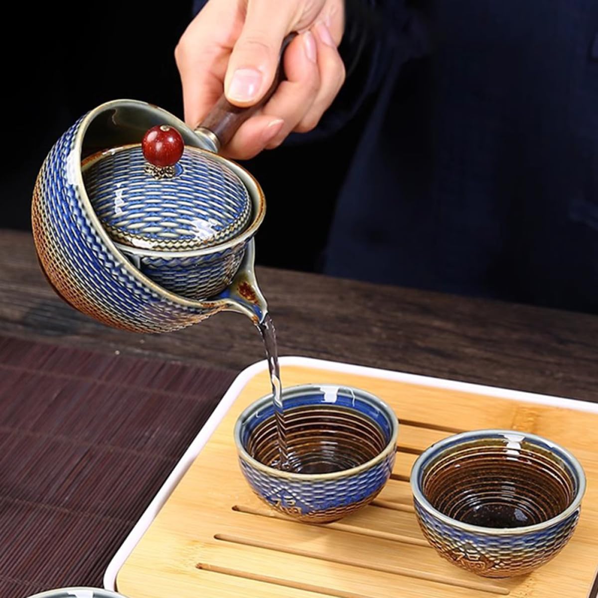 UKCOCO Juego de Té y Regalo Portátil de Cerámica Tetera Giratoria y Diseño Elegante para Viajes Ideal para Aficionados al Té