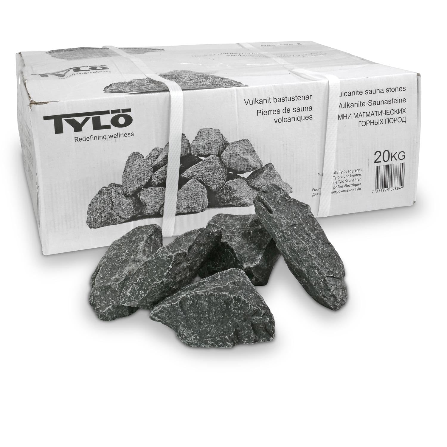 Tylö Saunasteine Diabas gewaschen 20 kg - Original Markenqualität Made in Sweden - Körnung 50-120 mm - Ca. 60 Natur-Saunasteine - Staubfrei für Saunaöfen