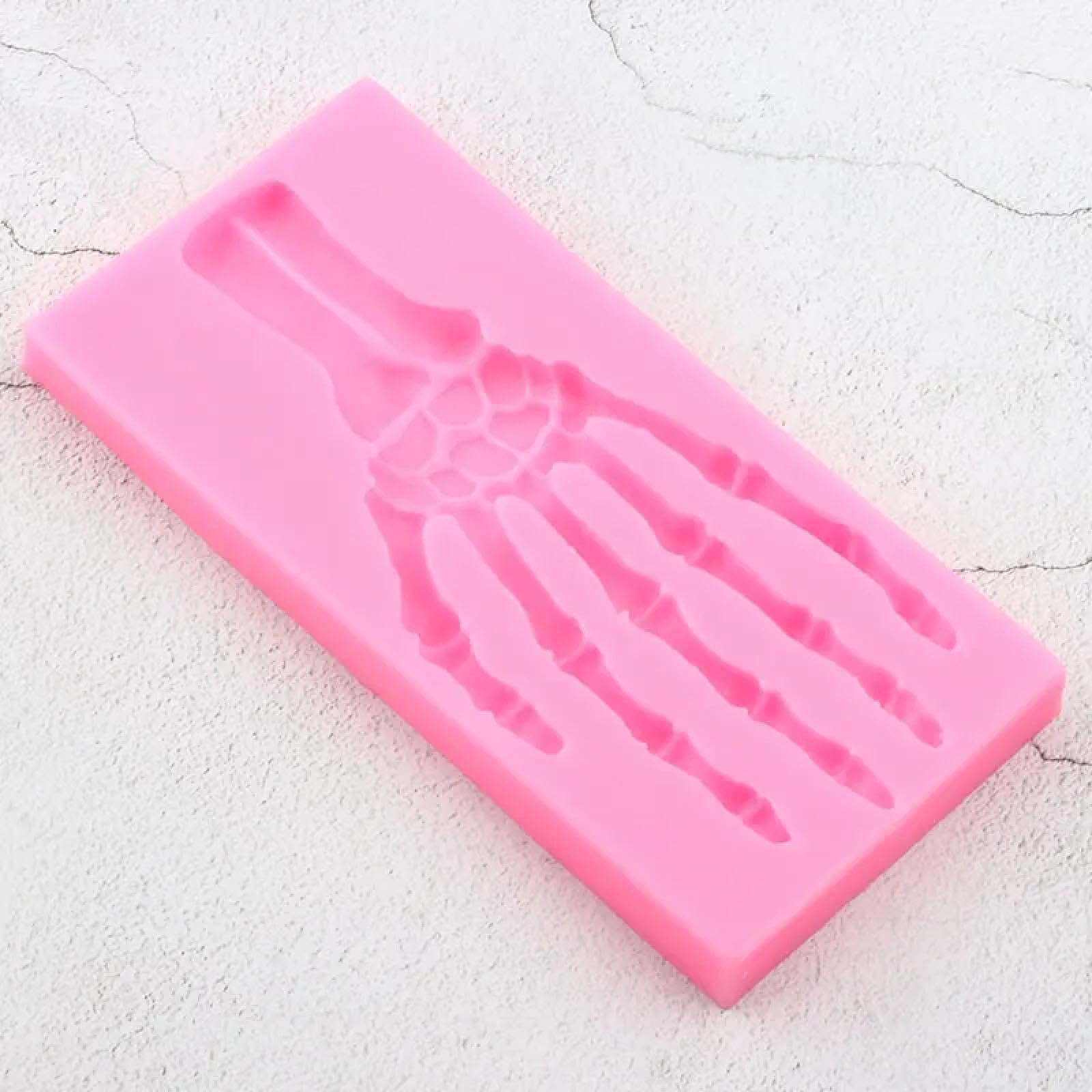 Moldes de silicona para manualidades, molde de chocolate, 16,4 x 7,8 cm, herramientas de decoración de pasteles de Halloween, moldes de silicona de hueso de esqueleto de mano, moldes de silicona para