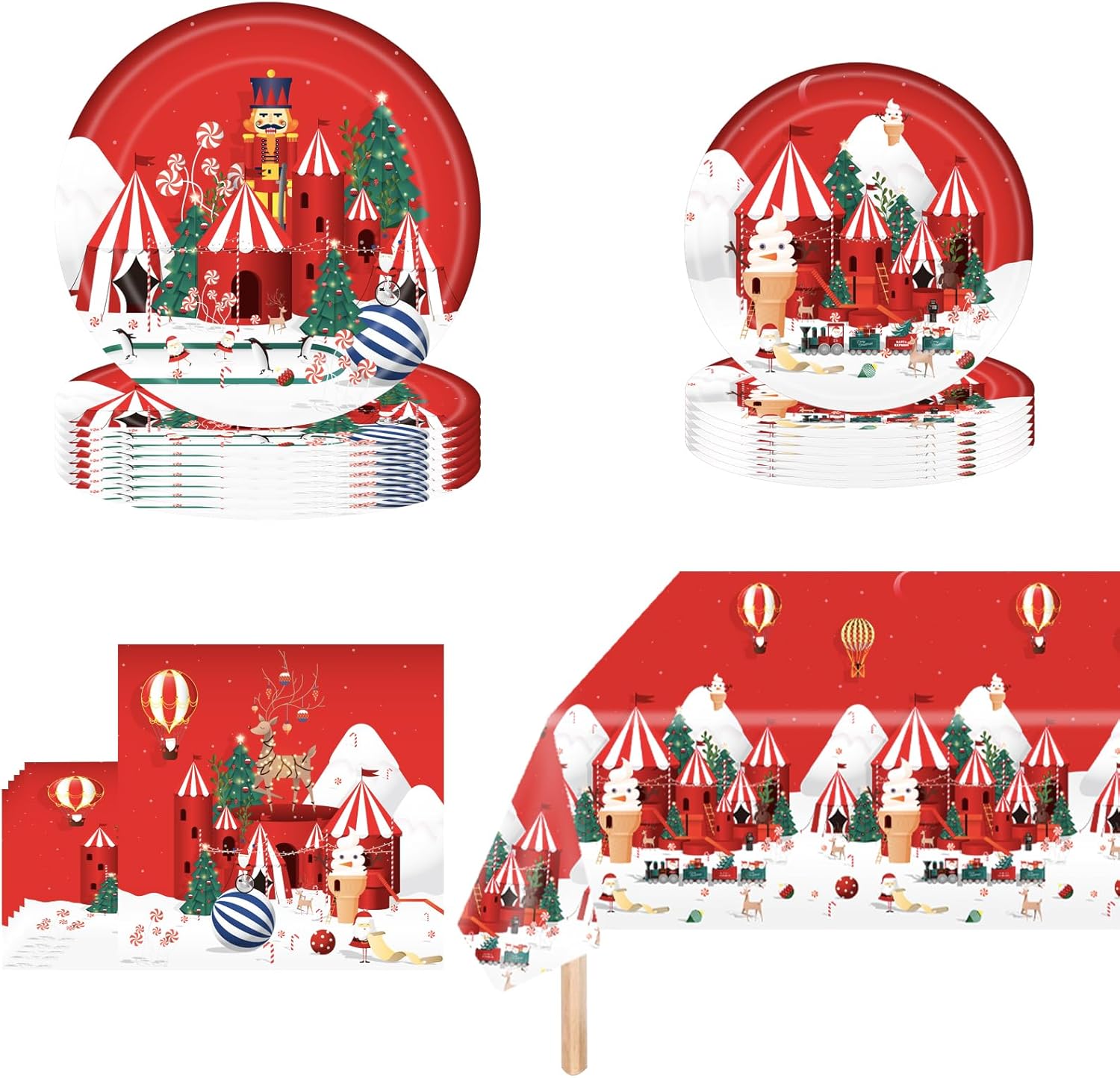 53Pcs Christmas Party Tableware Set,16 Guests Christmas Table Decoration Dinnerware Set with