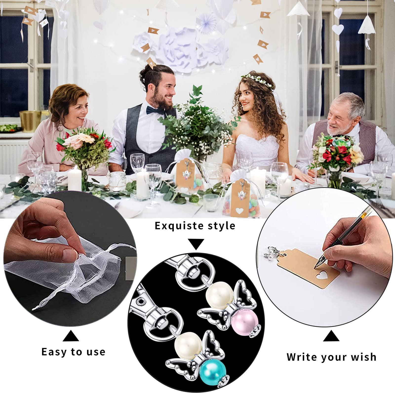 VGOODALL Set 30 Ciondoli Angelo Custode Con Sacchetti Organza - Regali Per Comunioni E Matrimoni