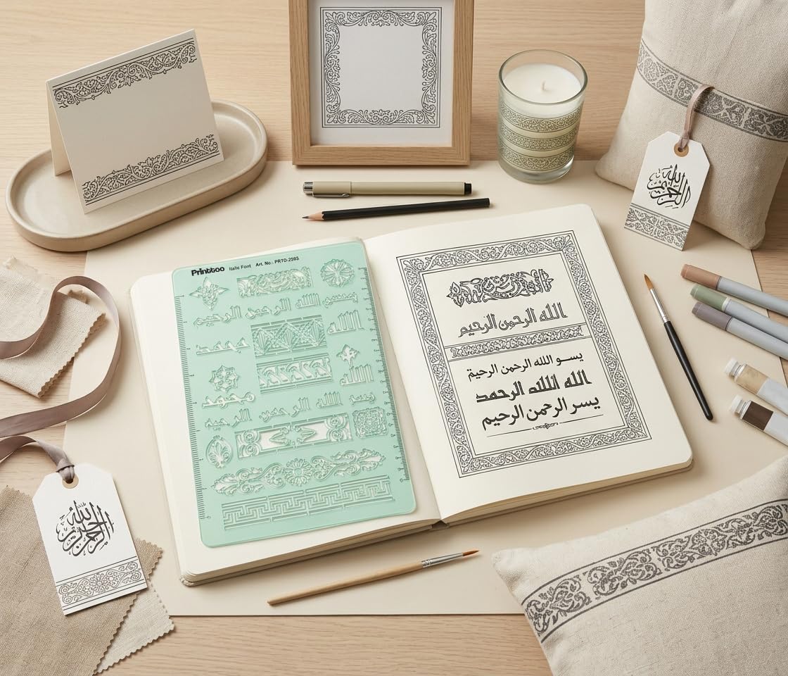 Printtoo Stencil decorativi per scrapbooking, pittura, diari, biglietti, arte fai da te, bordi floreali, angoli in stile arabo, 5 fogli da disegno in acrilico riutilizzabili da 2 mm