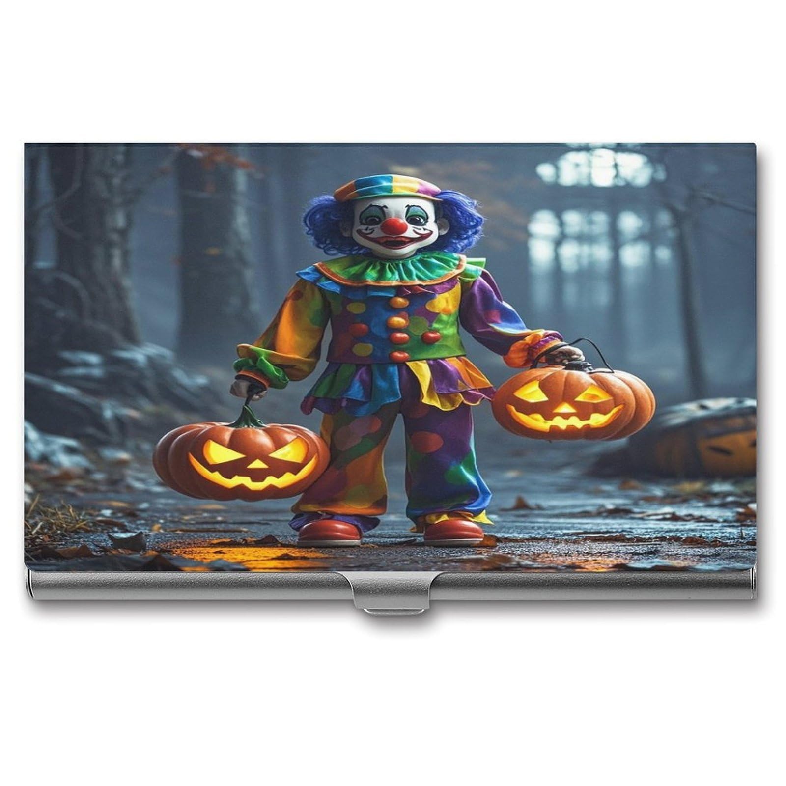 Fekiloot Men's Style Clown Night Business Card Holder For & Wo Professional Stainless Steel Business Card Case Large Capacity Slim Purse Name Cards Holders Buckle Shut
