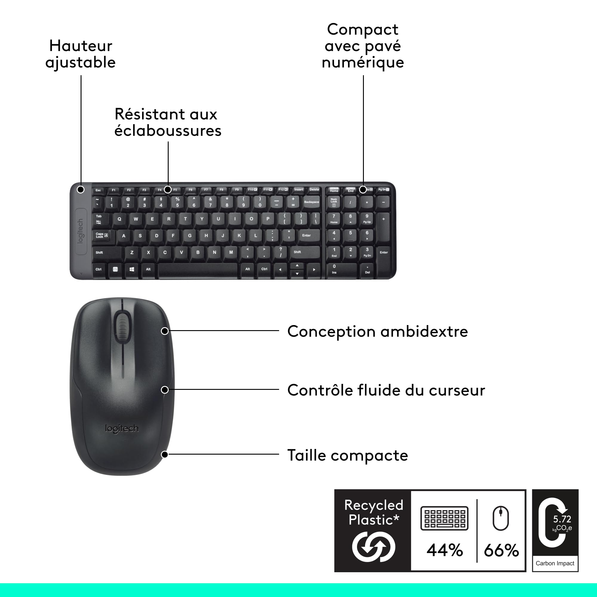 Logitech MK220 Combo Clavier Souris Sans Fil Pour Windows, 2,4 GHz Avec Récepteur USB Unifying, Souris , Batterie Longue Durée 24 Mois, PC/Portable, AZERTY Français - Noir