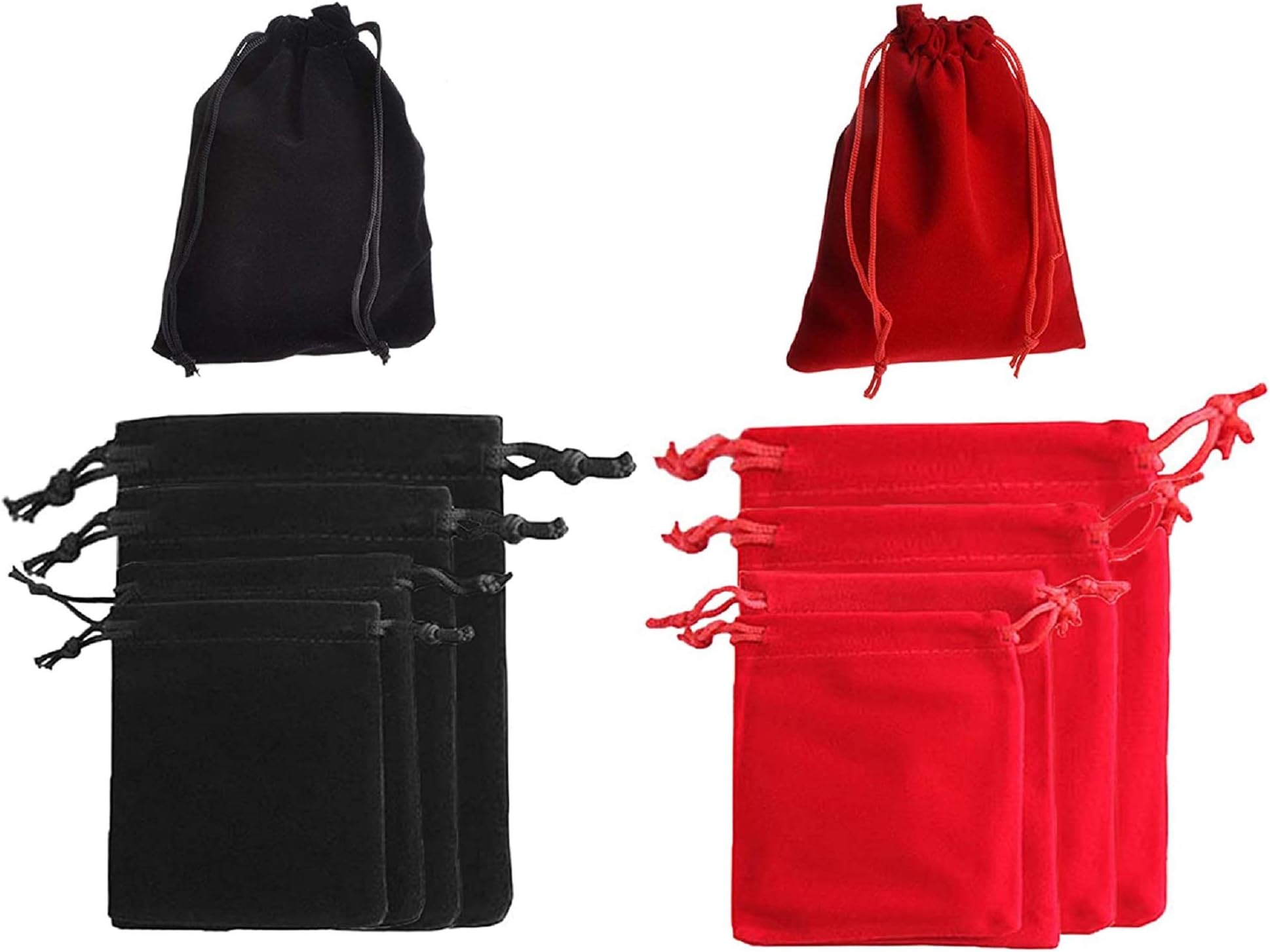 48-Piece Jewelry Velvet Bag & Jewelry Pouch Drawstring Bags - Red and Black Velvet Cloth Storage Pouch for Jewelry (4 Sizes Each 12 Pcs)