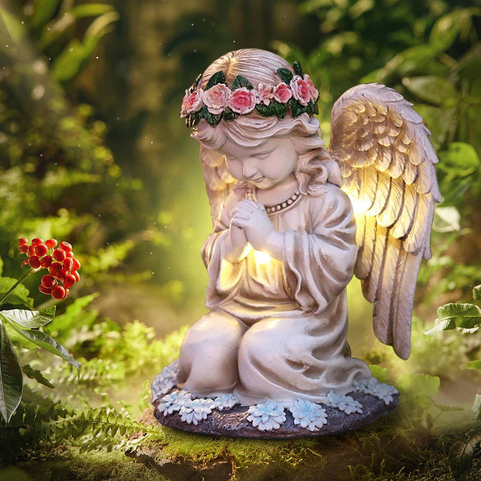 Choies Solar Angel Garden Statue Outdoor Decor,Praying Angel Sculpture for Outside,Home,Patio,Yard,Cemetery,Perfect Birthday or Valentines Day Gifts for Women,Mom