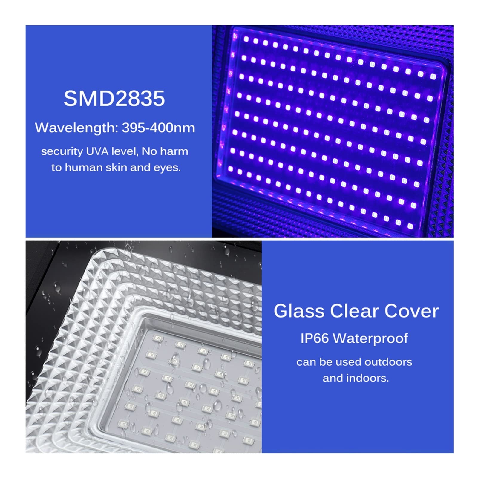 Naświetlacz LED, 50W 100W LED UV reflektor IP66 wodoodporny ultrafioletowy fluorescencyjny powodzi światła 395nm 400nm impreza z okazji halloween lampa sceniczne(100W,No plug)