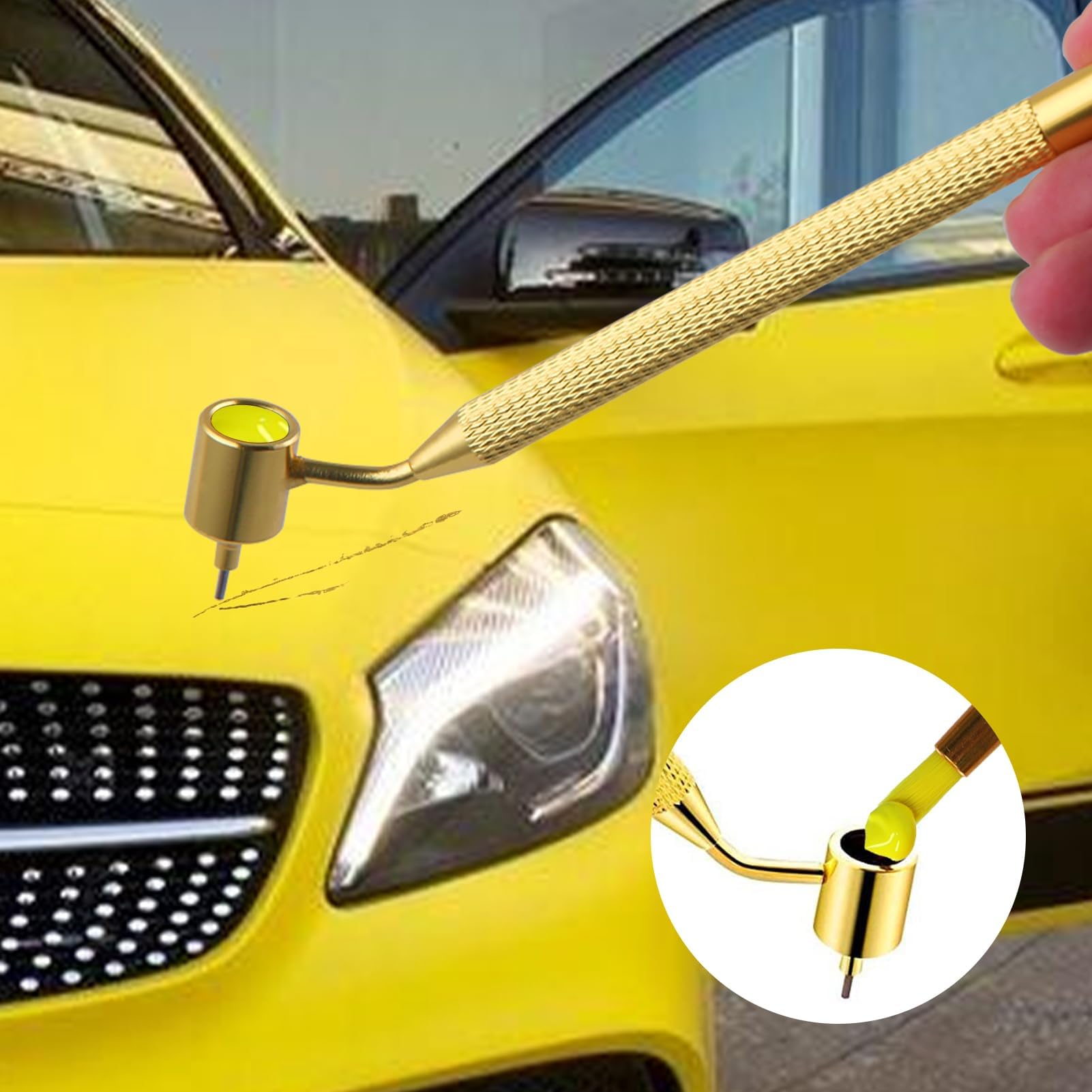 LEONTOOL Zestaw pędzli do retuszu ze złotymi detalami, długopis z aplikatorem malarskim dla pisarzy Płyn drobnoliniowy, jednorazowe mikroaplikatory (1,5, 2,0 mm)